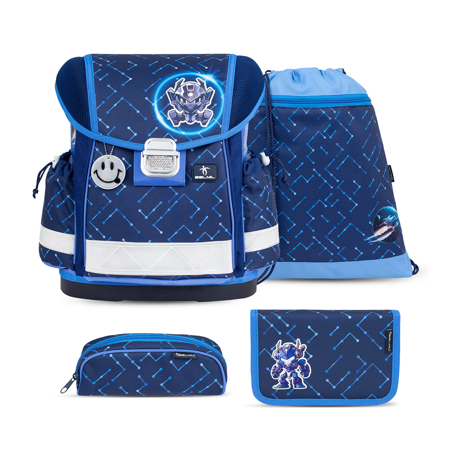 Classy Navy Blue Tech schoolbag set 4 pcs