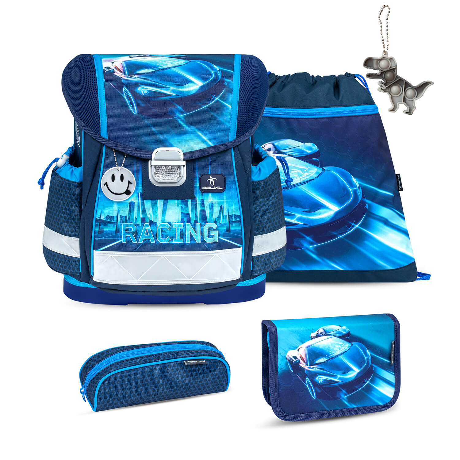 Classy Racing Blue Neon schoolbag set 5 pcs with GRATIS keychain