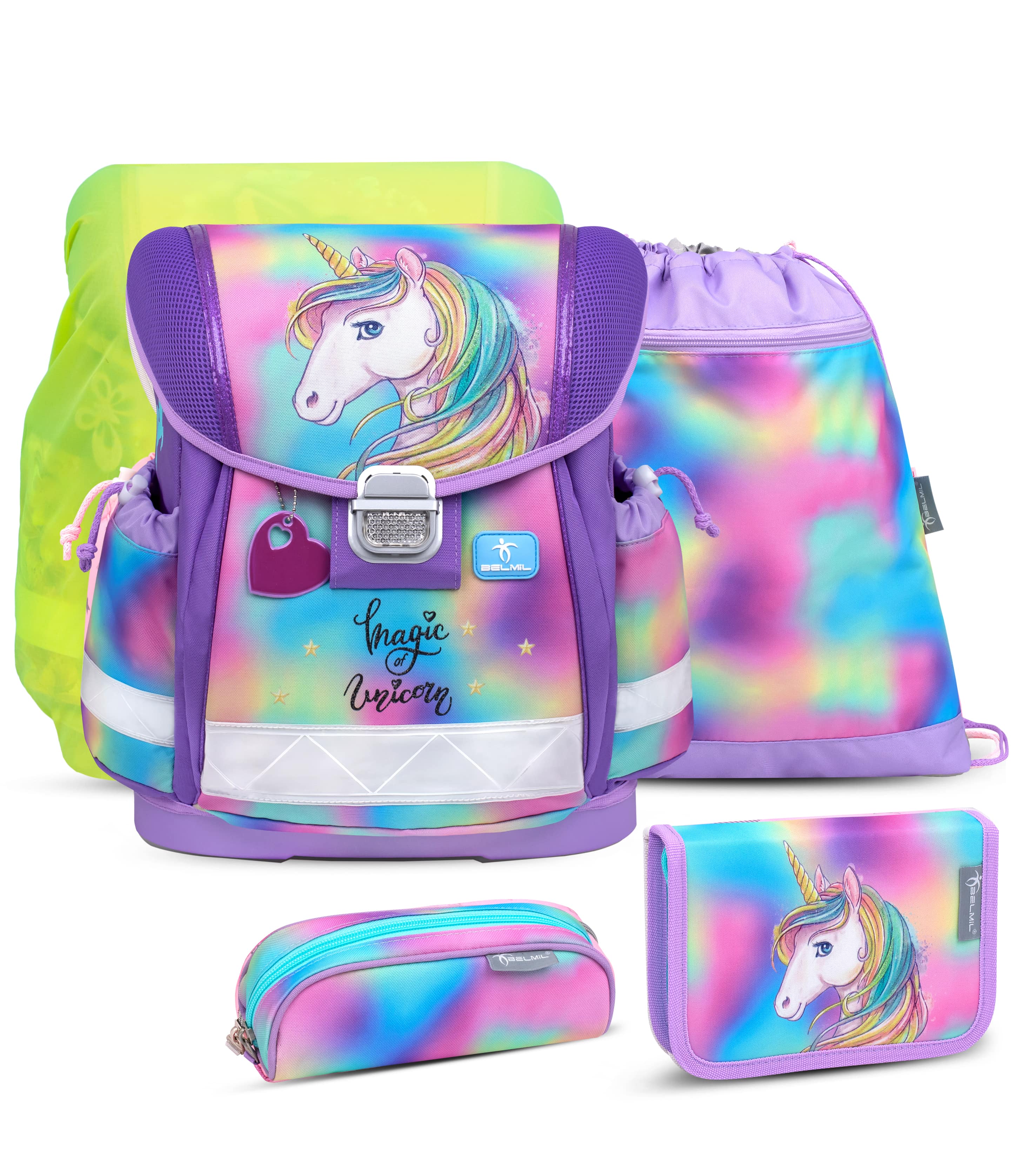 Classy Rainbow Color Schulranzen Set mit Regenhülle 5 Stück
