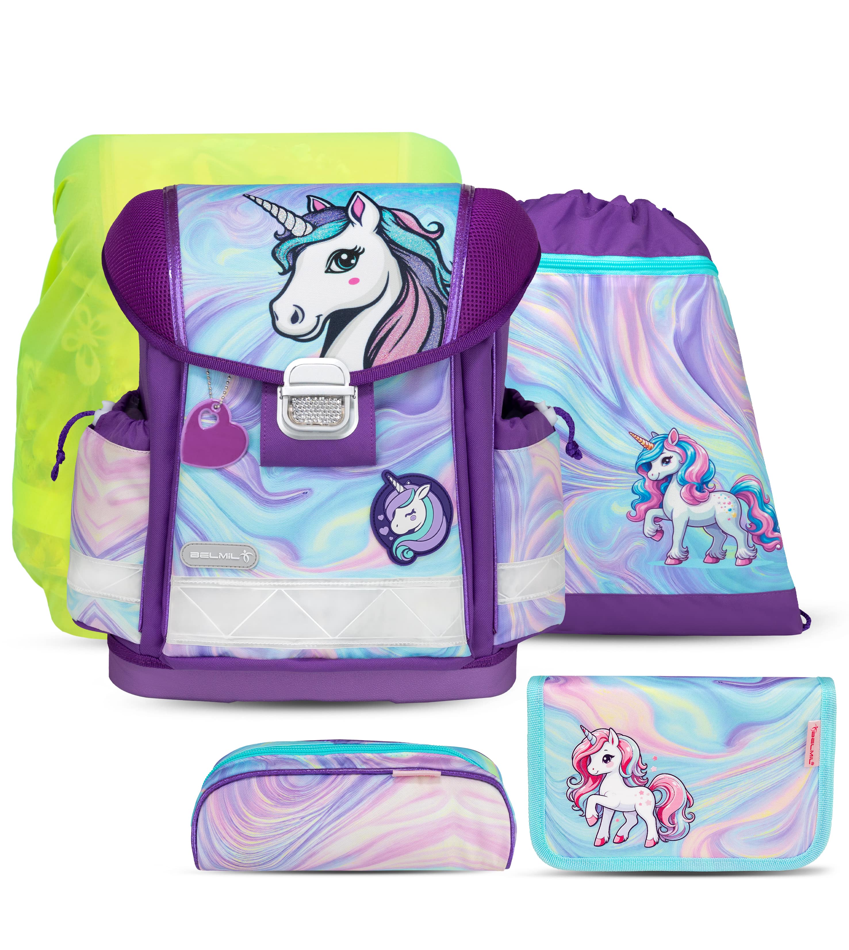 Classy Rainbow Color Schulranzen Set mit Regenschutz 5 tlg.
