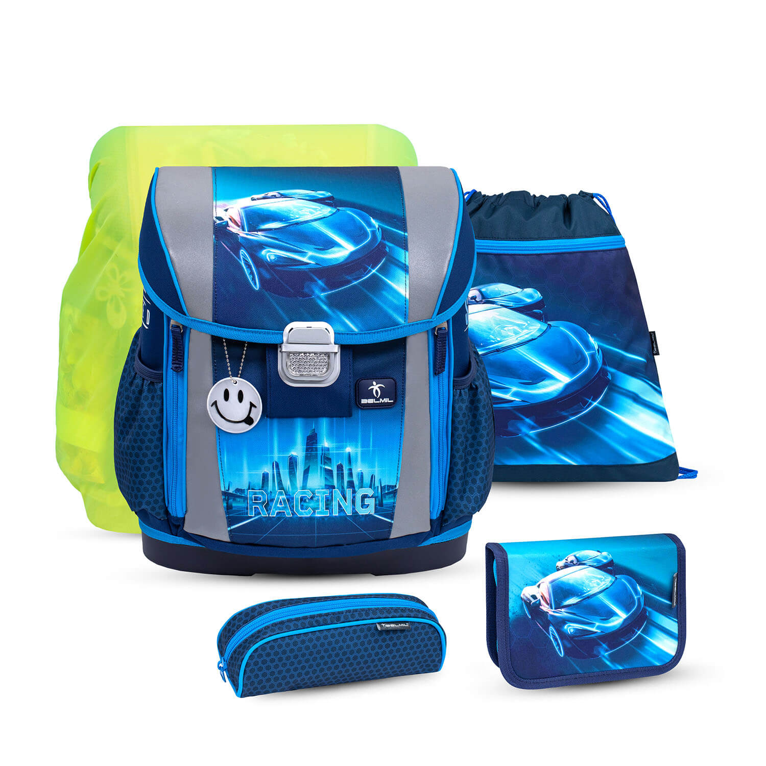 Customize Me Racing Blue Neon schoolbag set 5 pcs