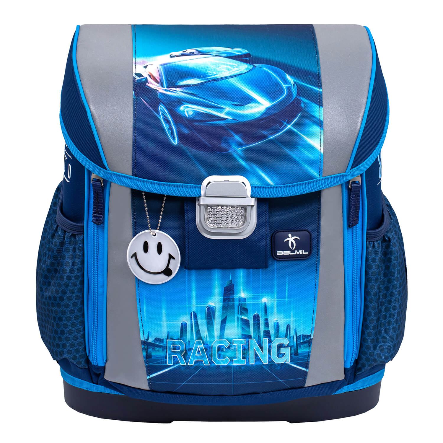 Customize Me Racing Blue Neon schoolbag set 5 pcs with GRATIS keychain