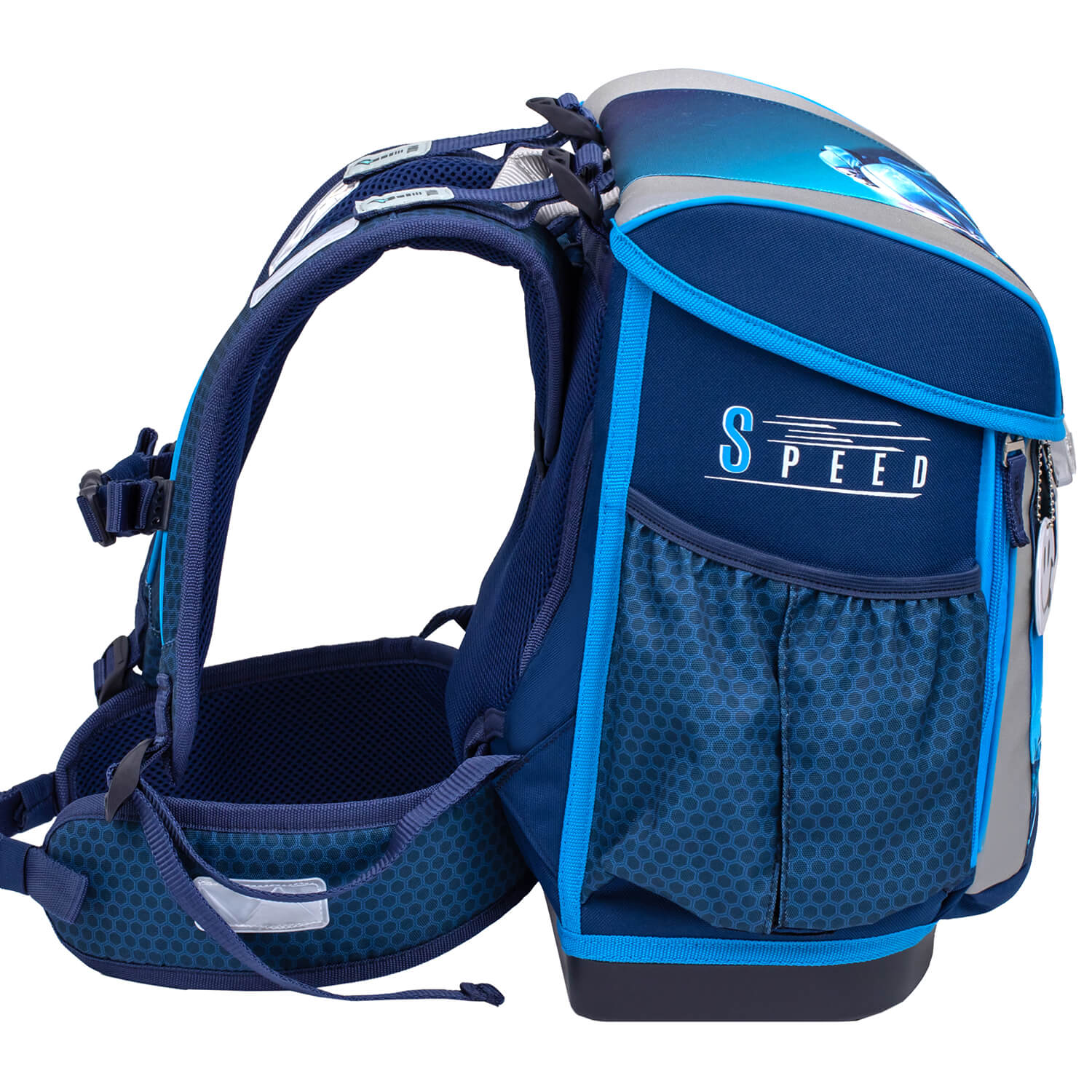 Customize Me Racing Blue Neon schoolbag set 5 pcs with GRATIS keychain