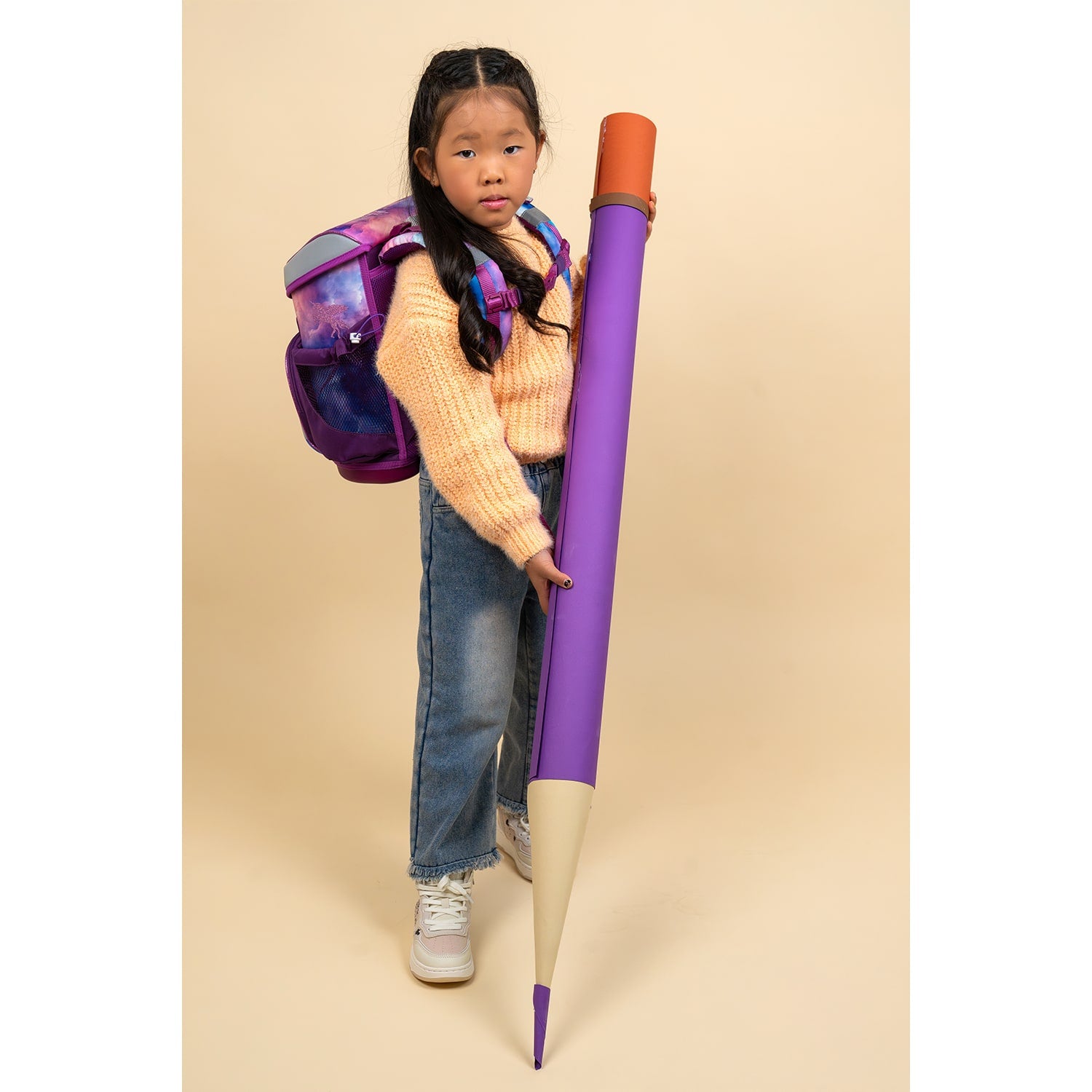 Belmil Mini-Fit Ergonomic School Bag Set “Pegasus” + Unicorn Raincoat – 5-Piece Compact and Comfortable School Starter Set for Girls