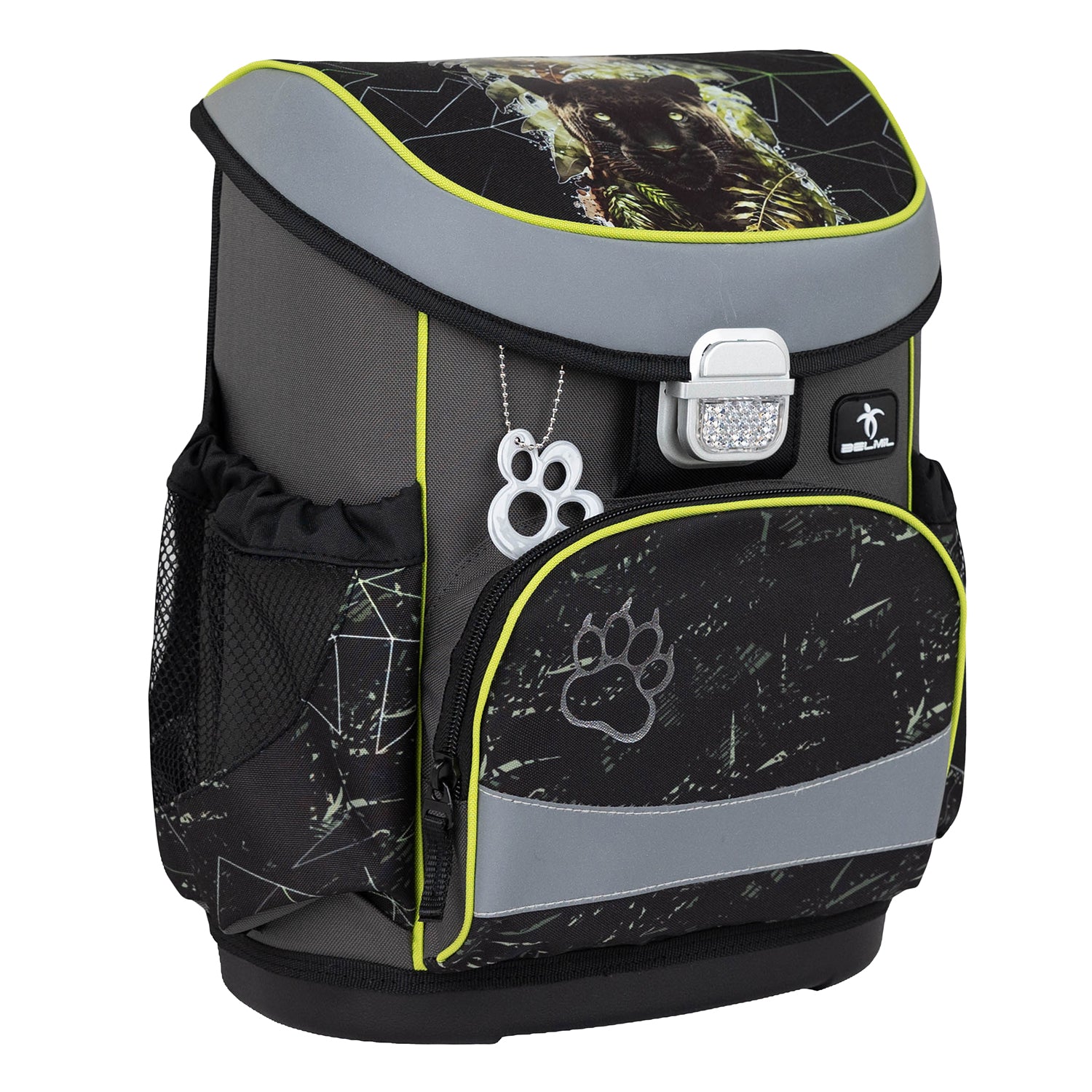 Dinosaur raincoat included in the Belmil Mini-Fit Ergonomic School Bag Set 'Black Panther' – 5-Piece Compact and Comfortable School Starter Set for Boys, perfect for rainy weather.