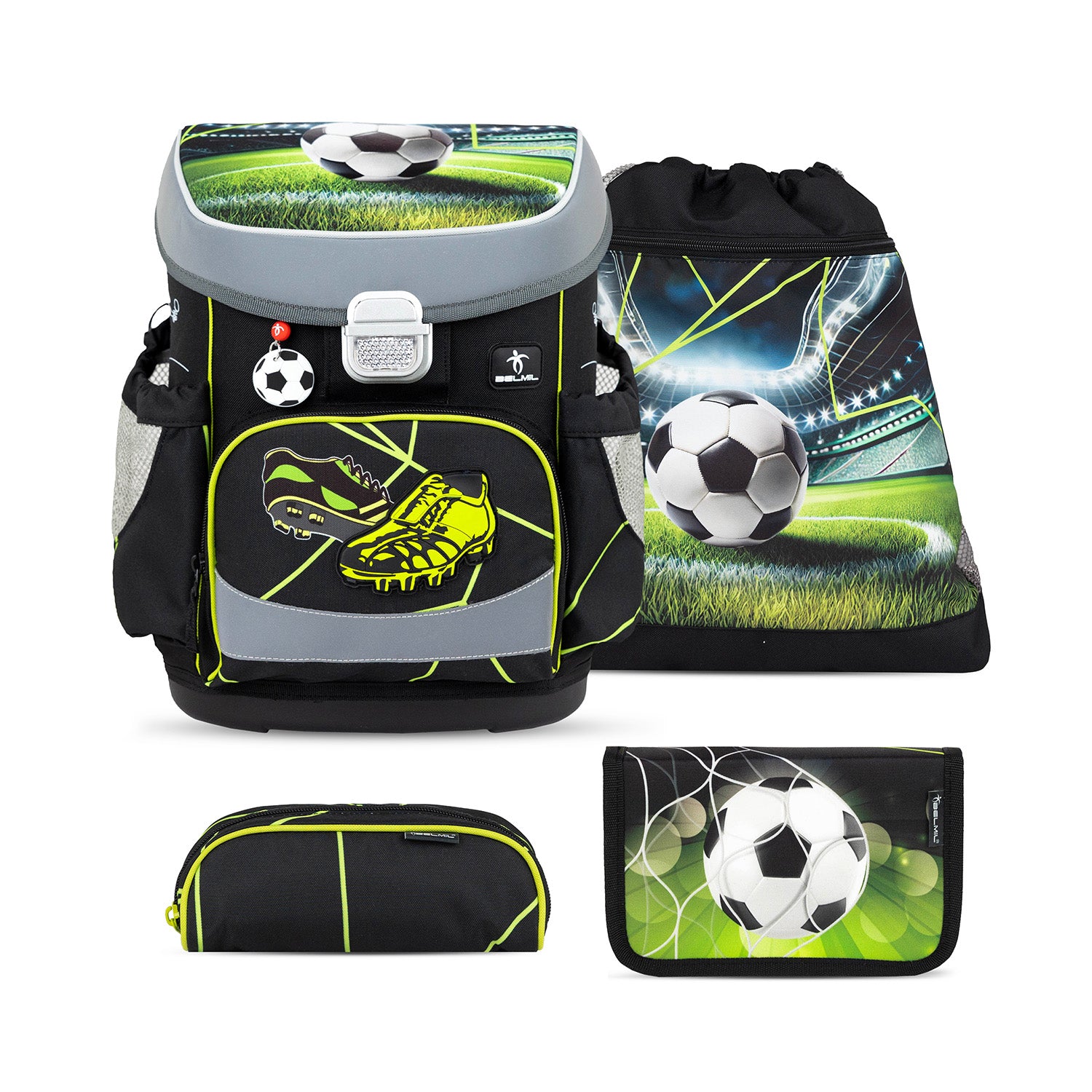 Ergonomic School Bag Set for Boys – Belmil Mini-Fit Champion's Kick (4 pcs) showcasing the spacious interior design with large compartments.