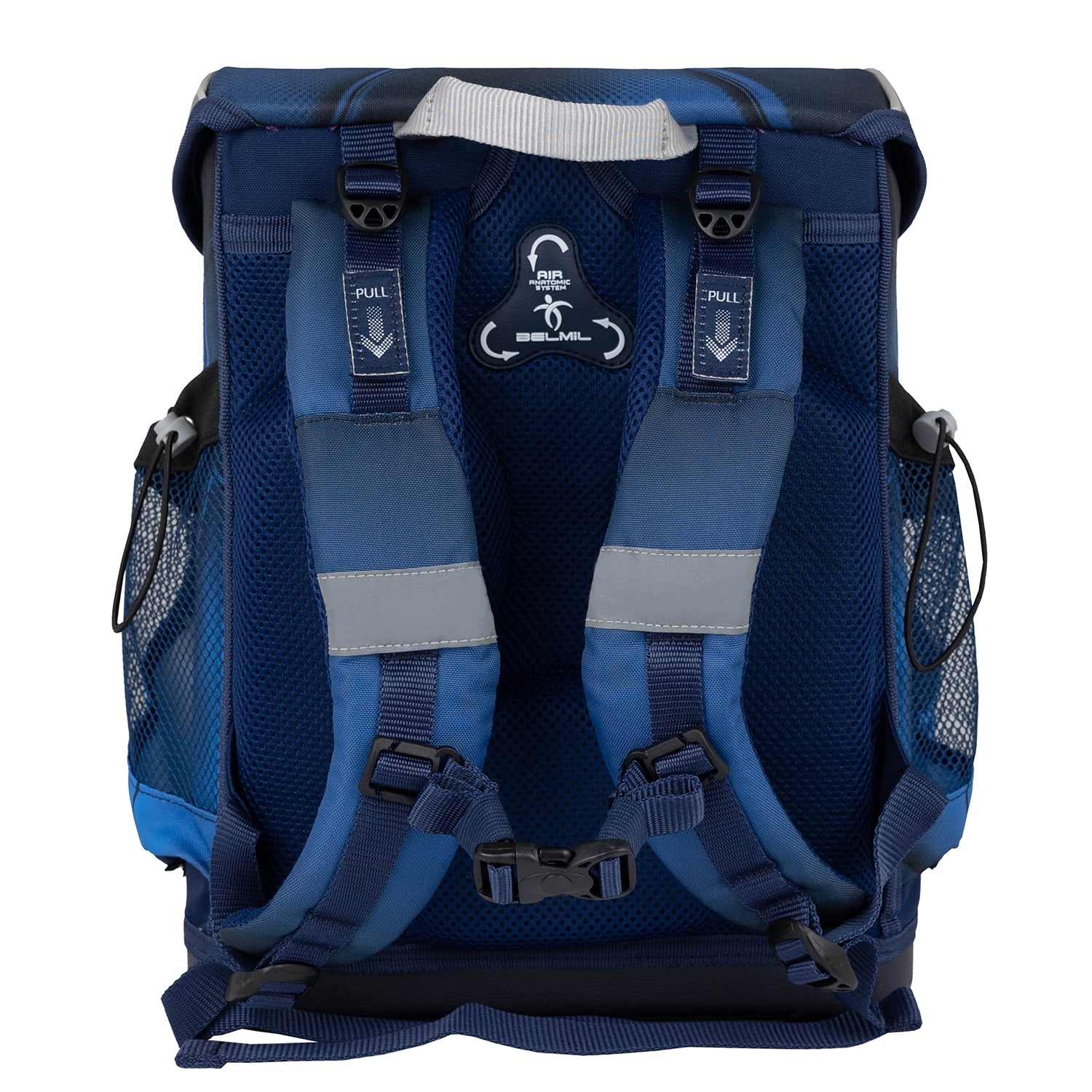 Belmil Mini-Fit Ergonomic School Bag Set 'Football 4' displayed alongside the Dinosaur Raincoat showing the full 5-Piece Compact and Comfortable School Starter Set for Boys, designed for energetic kids.