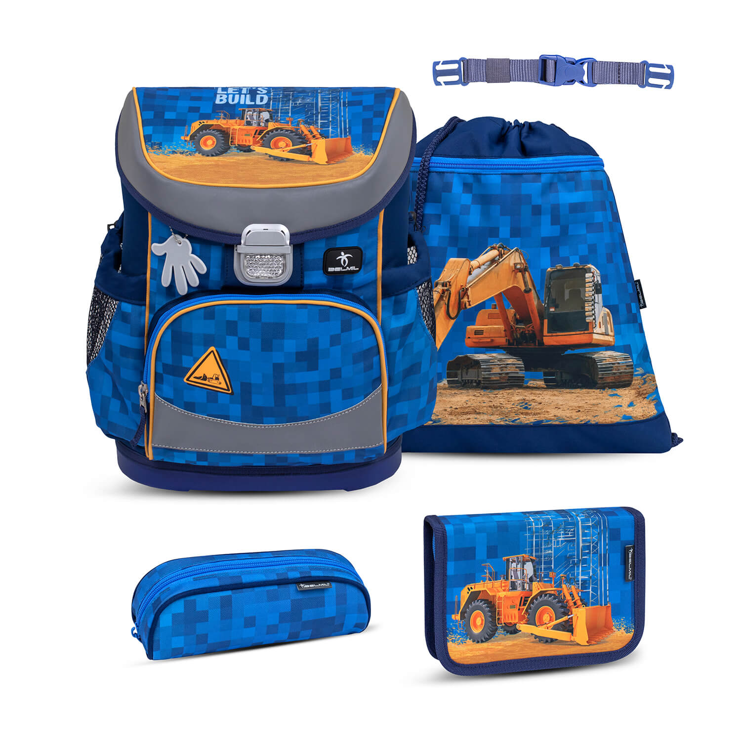 Mini-Fit Bulldozer schoolbag set 5 pcs with GRATIS chest strap