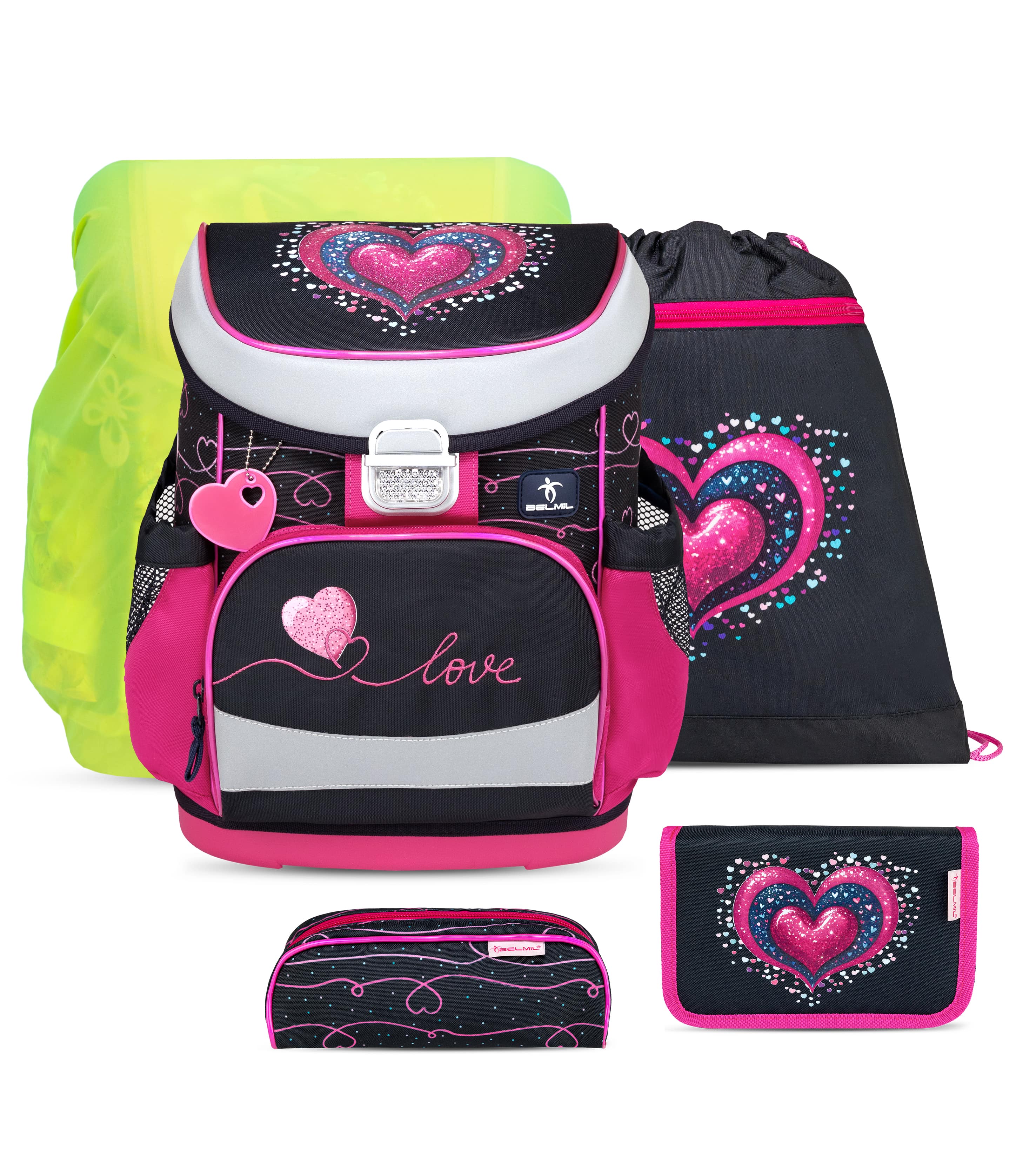 Mini-Fit Dark Pinky Schulranzen Set mit Regenhülle 5 Stück