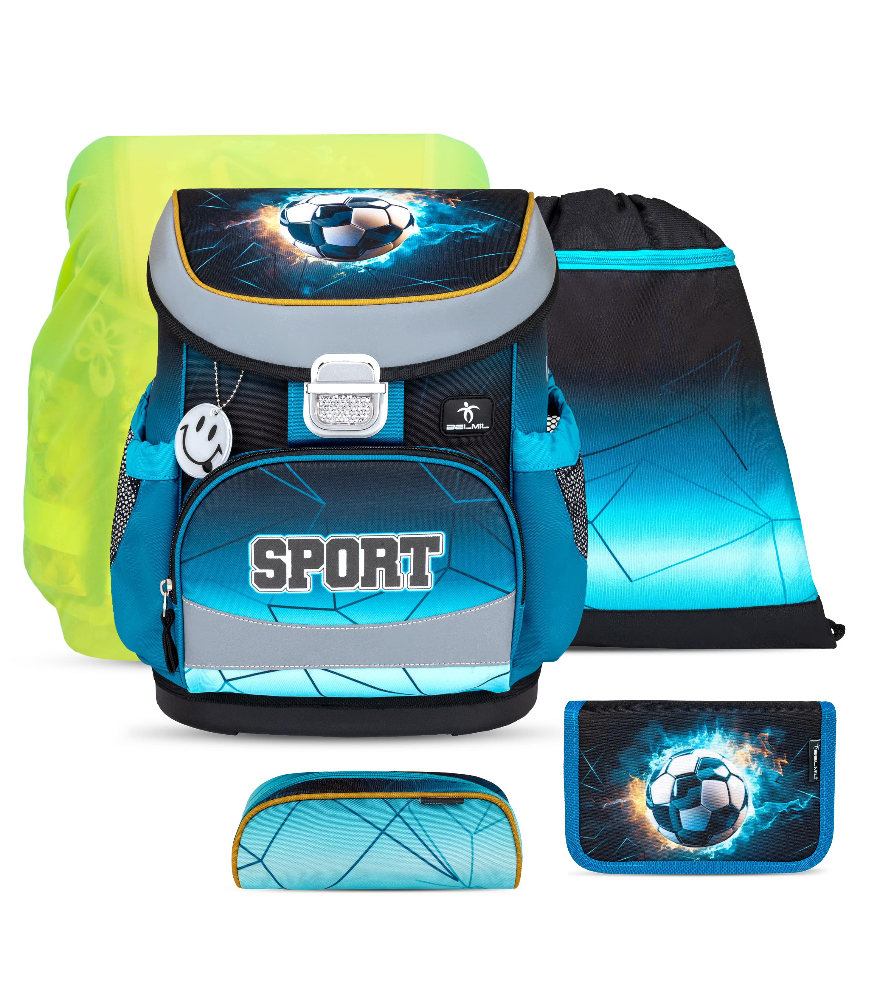 Mini-Fit Fire Football Schulranzen-Set mit Regenschutz 5 Stück