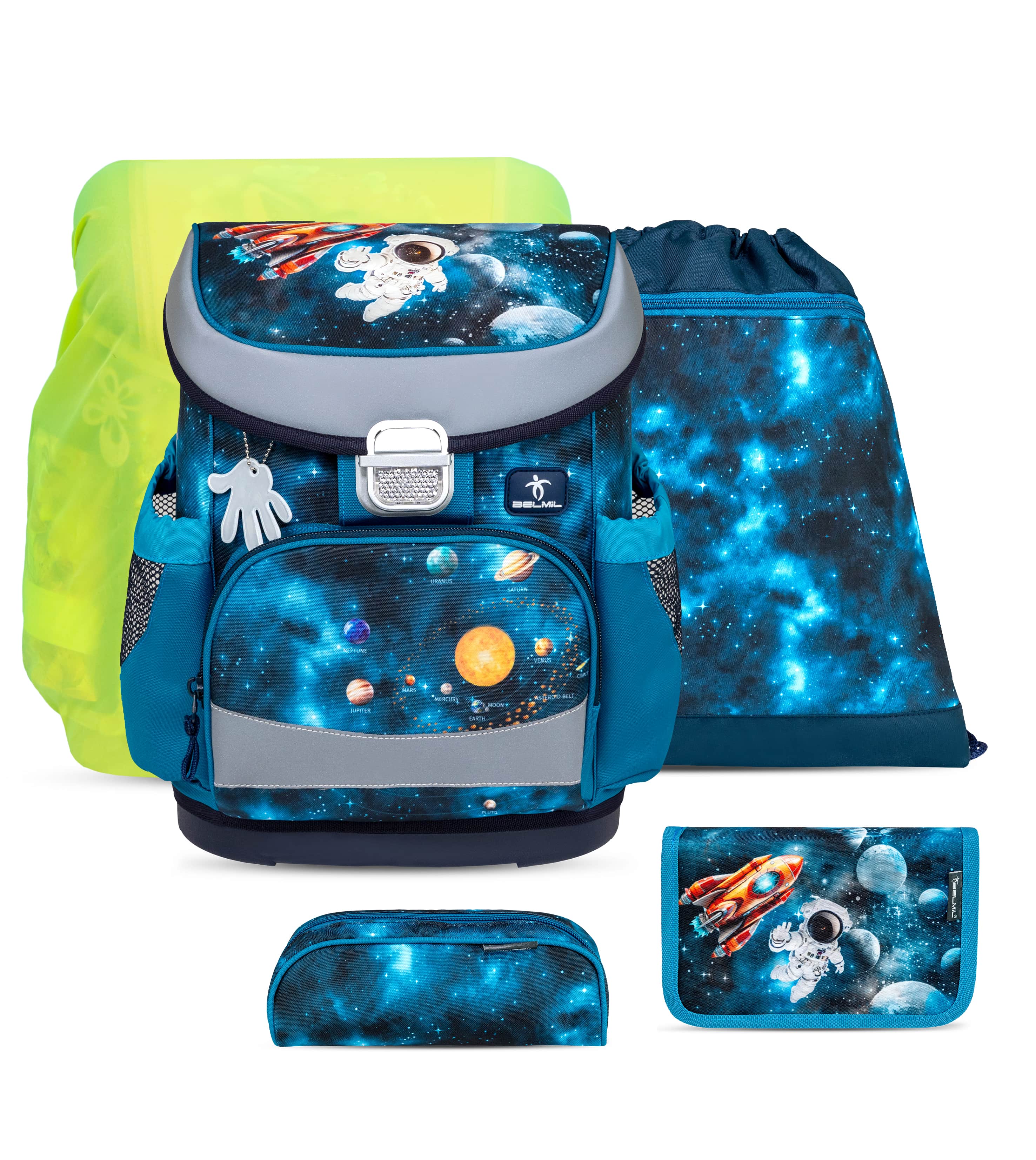 Mini-Fit Infinity Space Schulranzen-Set mit Regenschutz 5 Stück