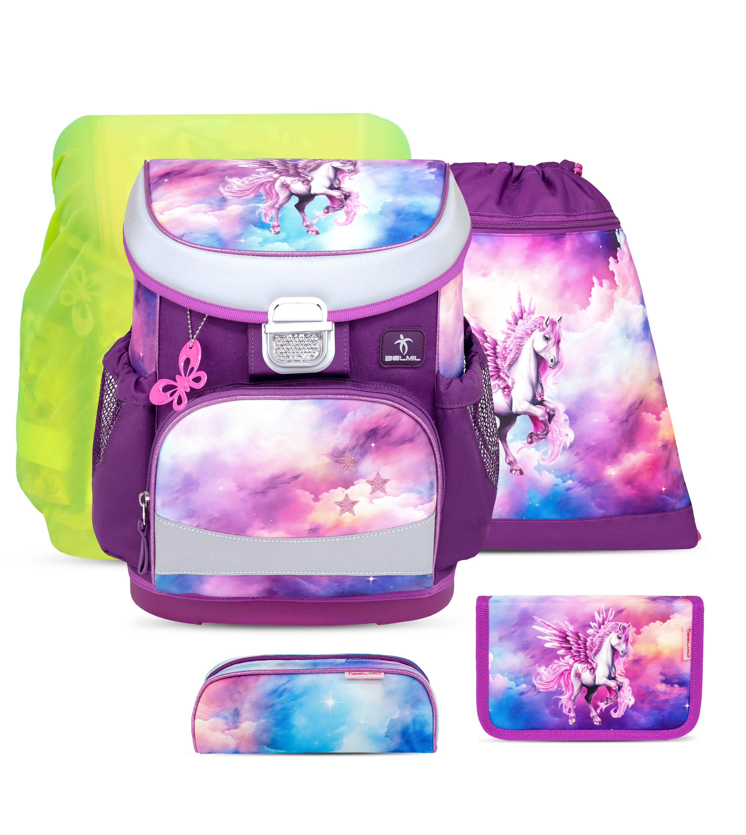 Mini-Fit Pegasus Schulranzen-Set mit Regenschutz 5 Stück