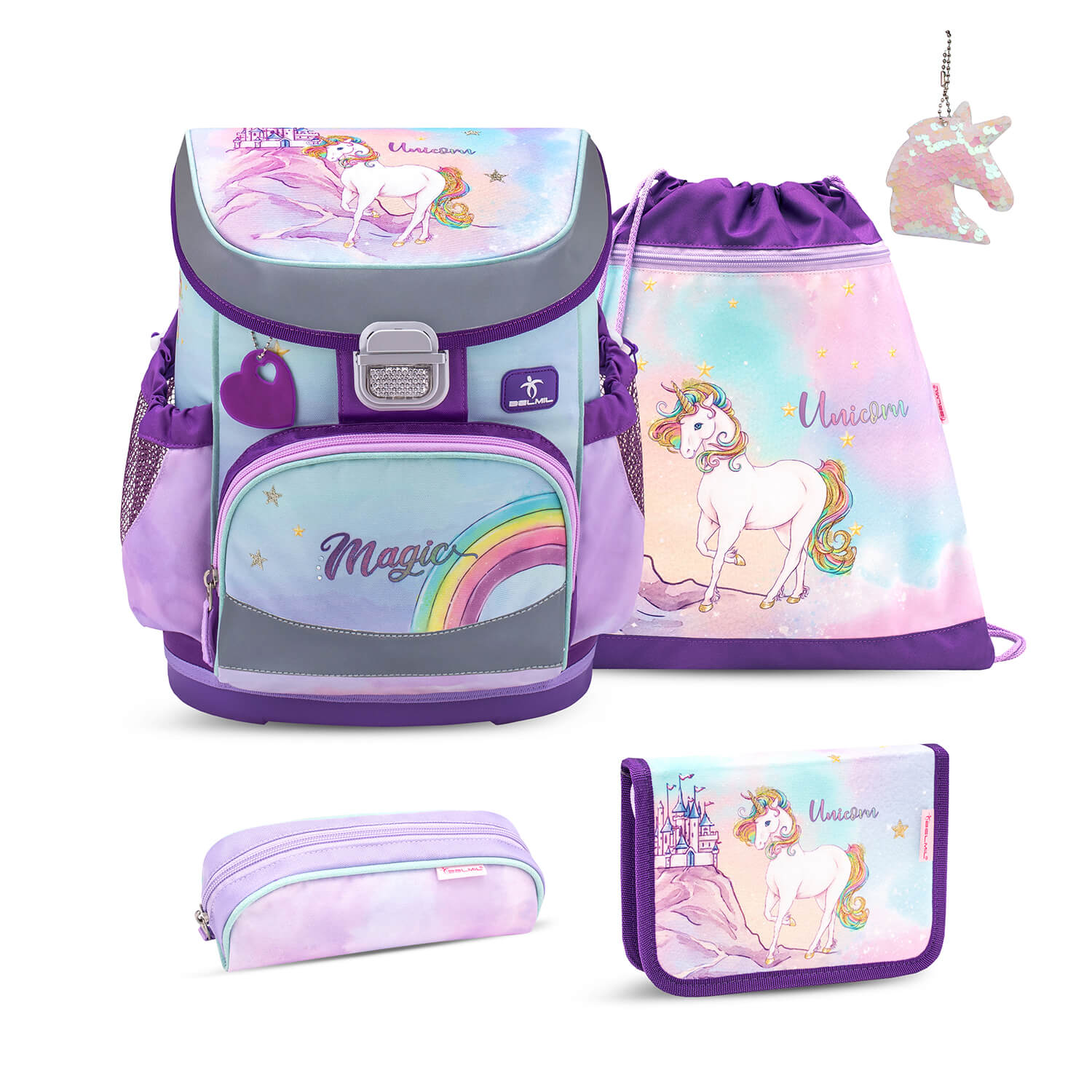 Mini-Fit Rainbow Unicorn Magic schoolbag set 5 pcs with GRATIS keychain