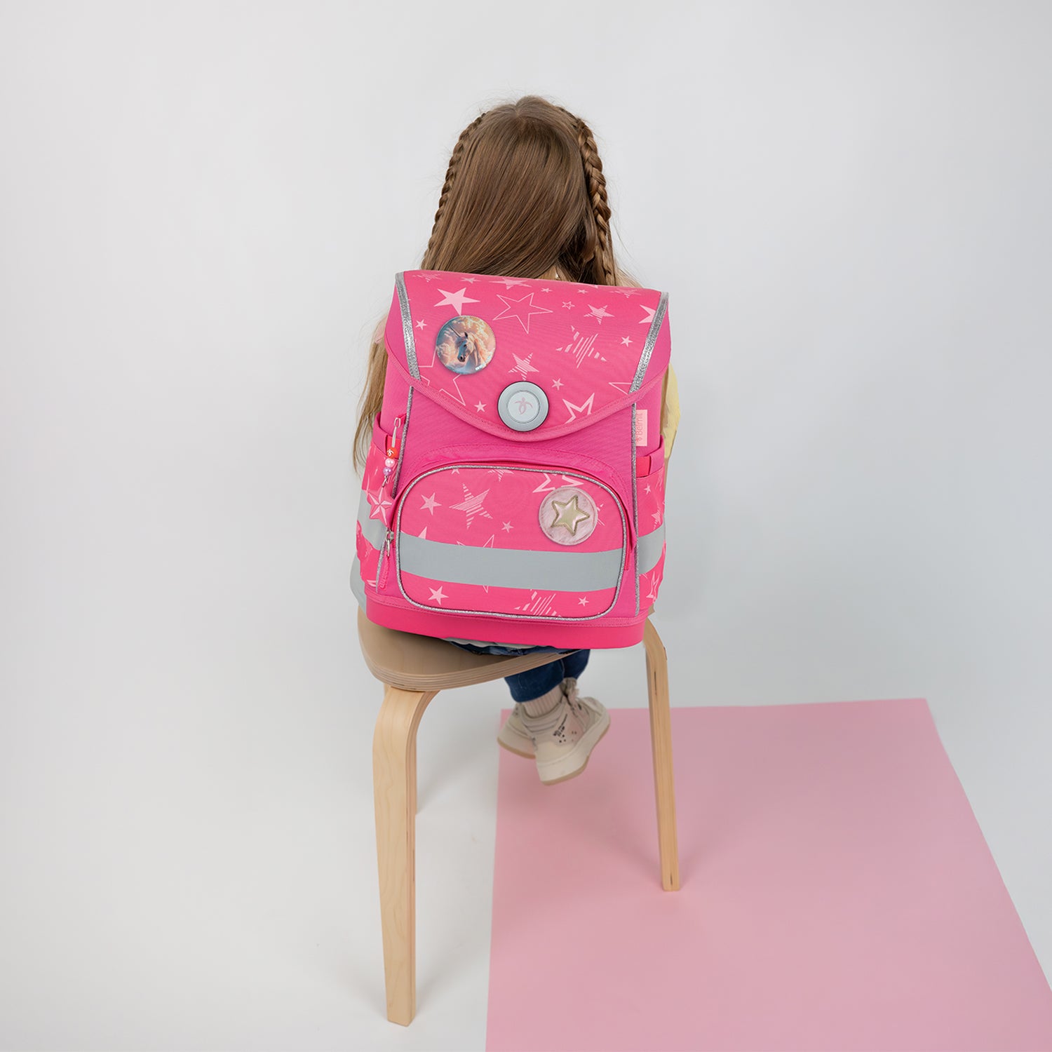 Belmil Compact Ergonomisches Schulranzen-Set „Starry Magic“ Design + Einhorn-Regenmantel – 5-teiliges Set für Mädchen