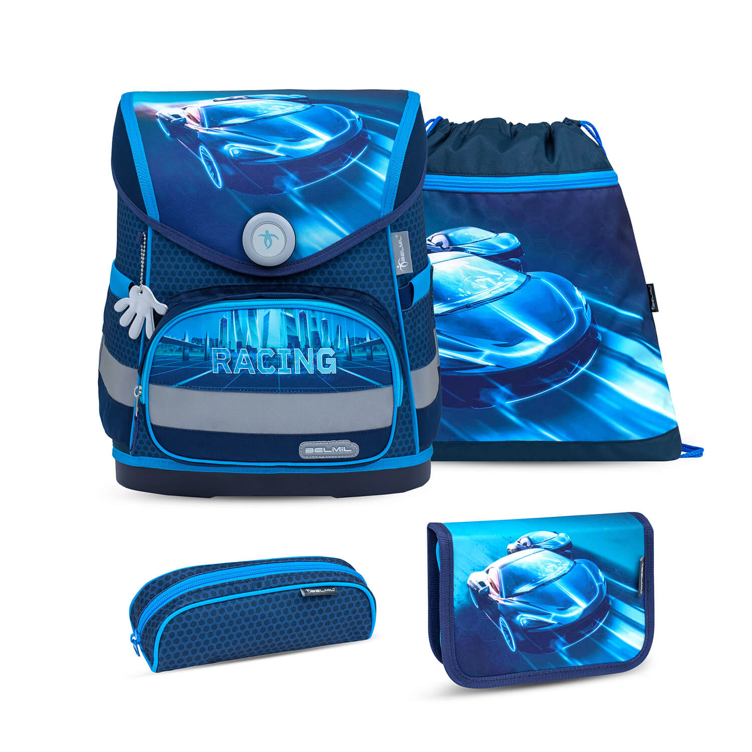 Compact Racing Blue Neon Schulranzen Set 4 tlg.