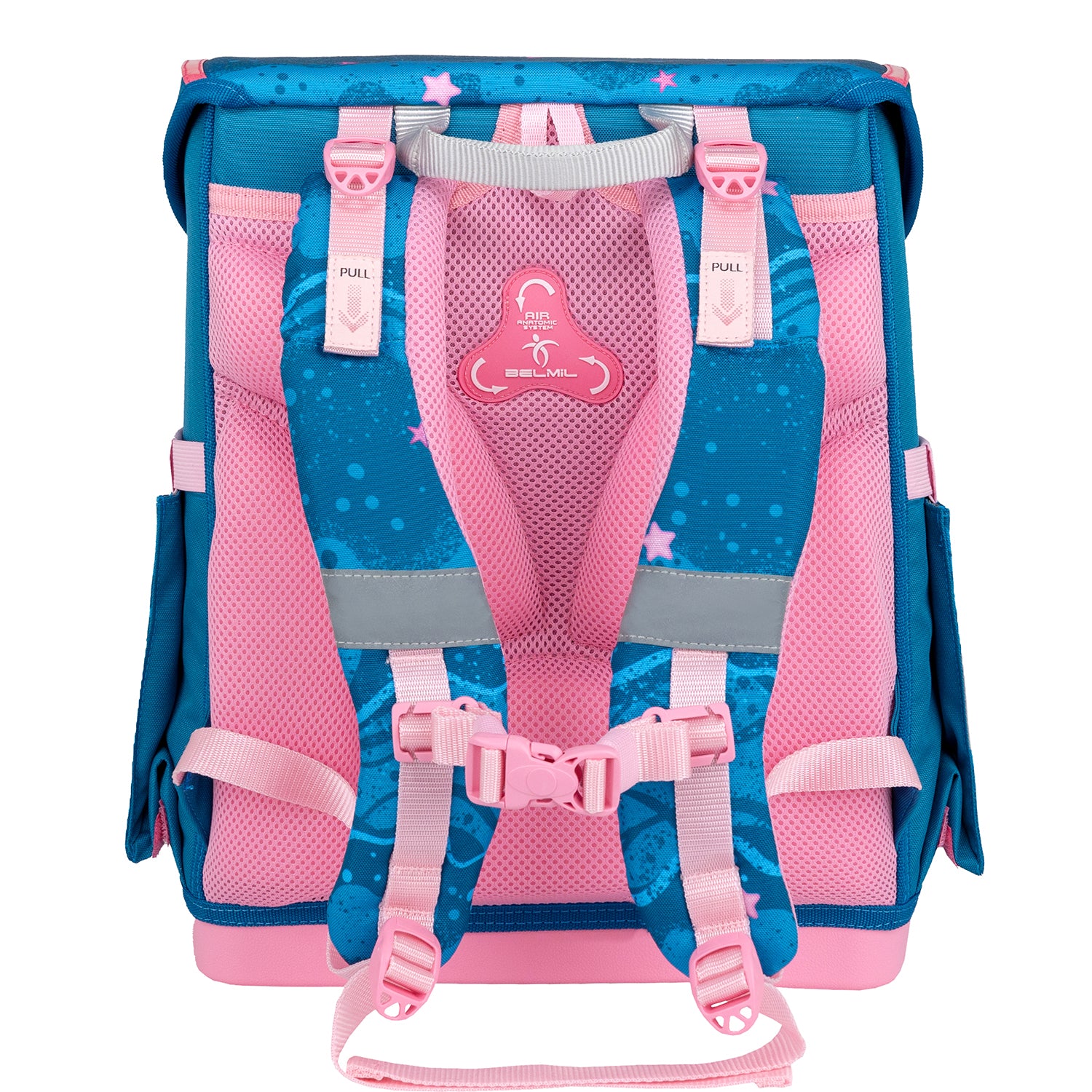 The Belmil Compact Ergonomic School Bag Set “Cute Doe” Design + Unicorn Raincoat – 5-Piece Set for Girls with reflective elements for safety during outdoor activities.
