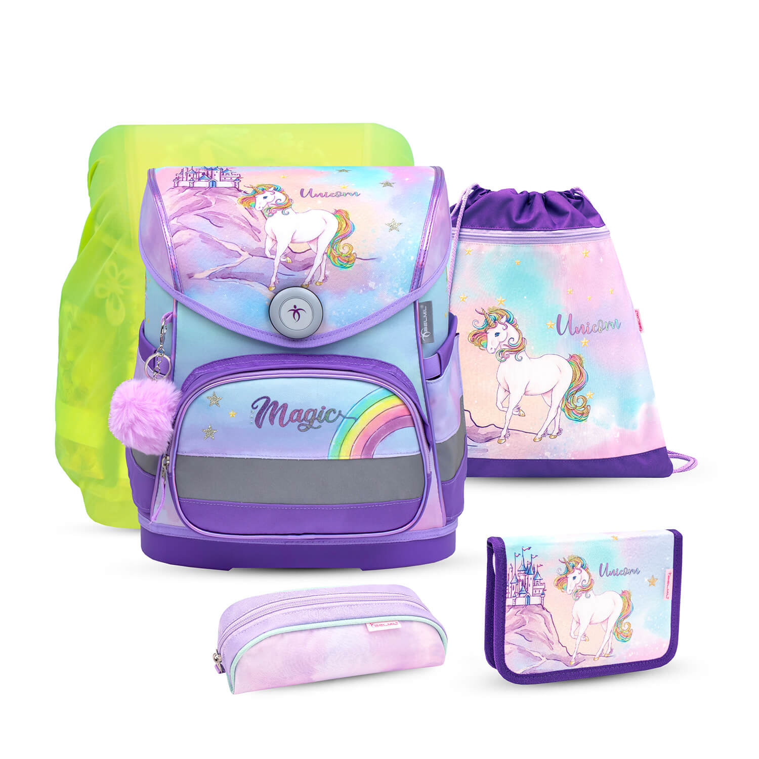 Compact Rainbow Unicorn Magic schoolbag set 5 pcs