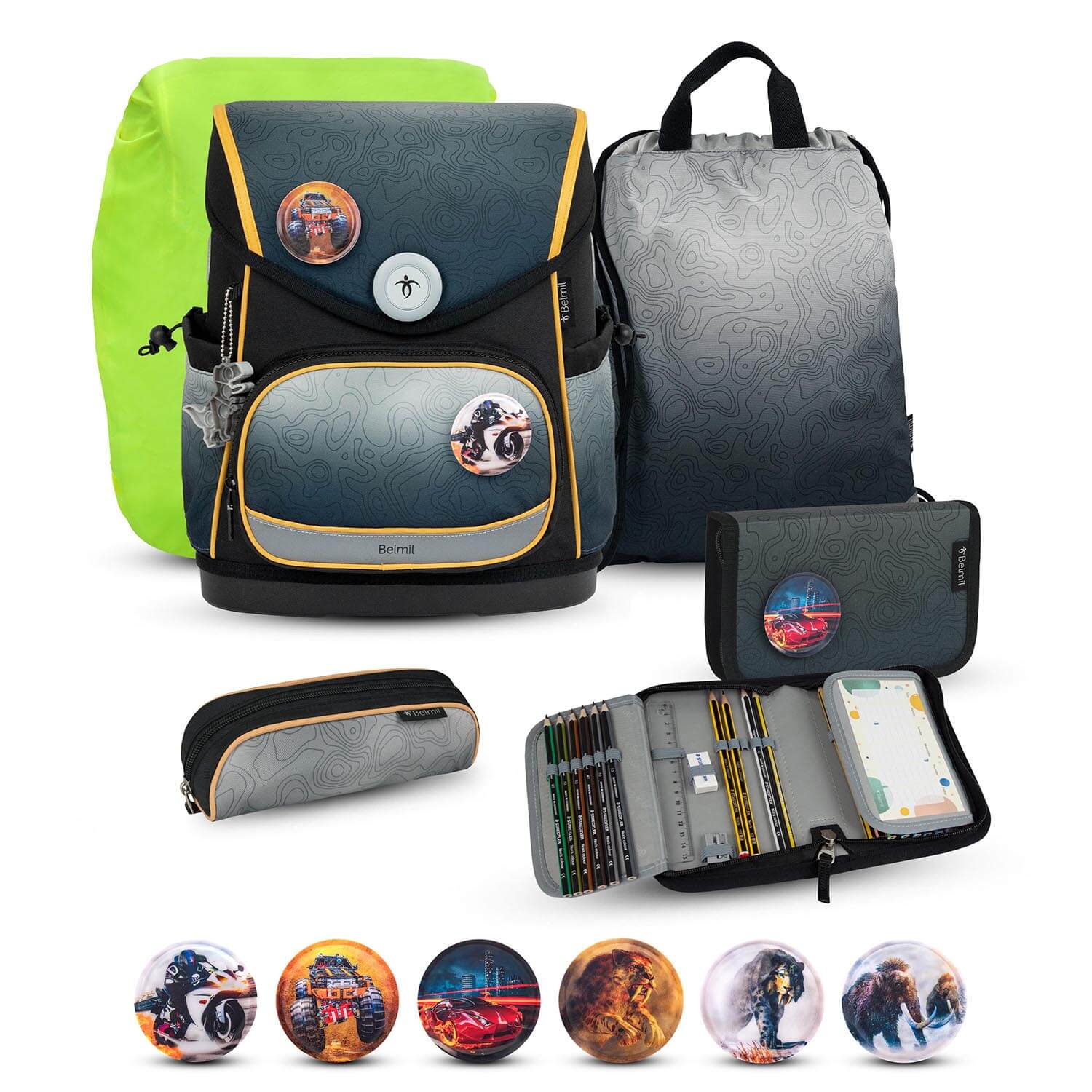 Premium Compact Plus Black Grey Schulranzen Set 6tlg.