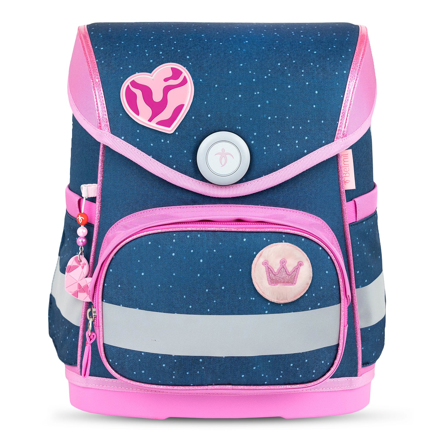 Close-up images showcasing the ergonomic design of the Ergonomic School Bag Set for Girls – Belmil Compact Starry Princess (5 pcs) with breathable back padding.