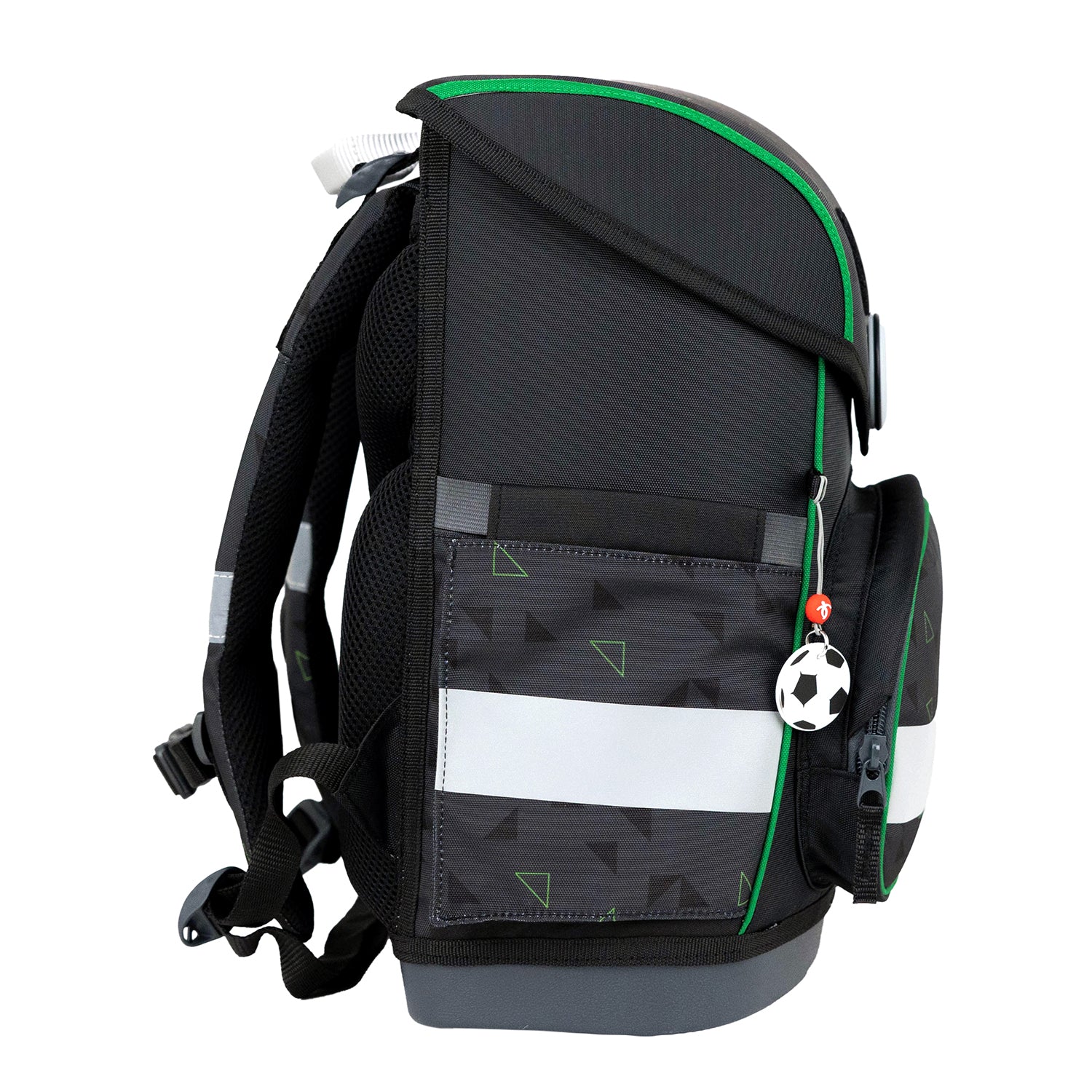 Reflective elements on the Ergonomic School Bag Set for Boys – Belmil Compact Striker X schoolbag set 5 pcs, designed for enhanced visibility in low light.