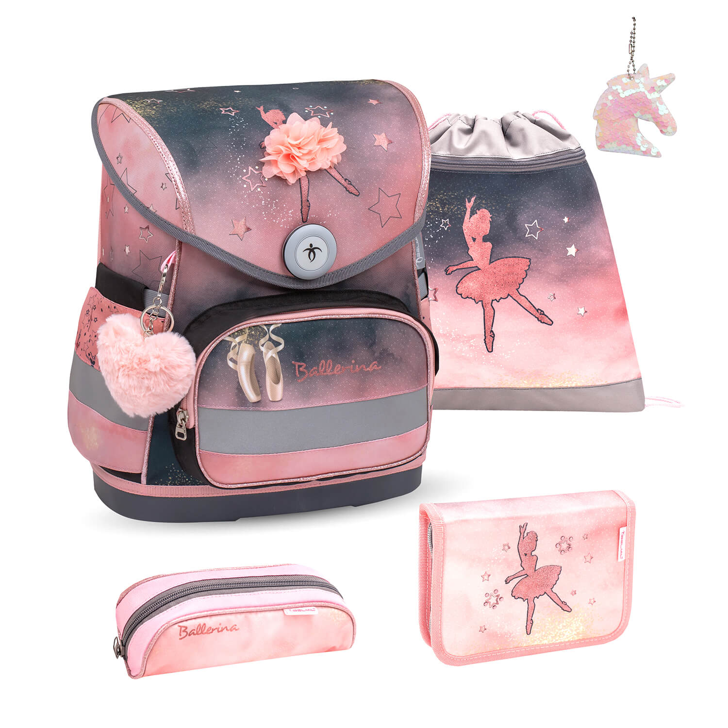 Compact Ballerina Black Pink schoolbag set 5 pcs with GRATIS keychain