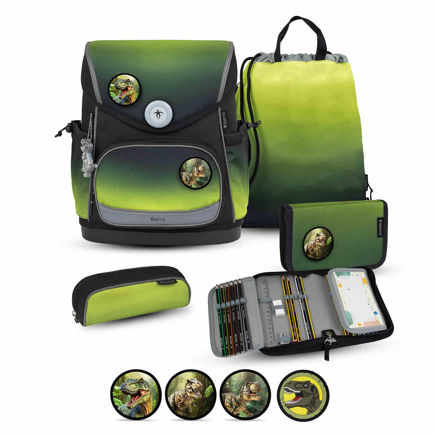 Premium Compact Plus Black Green Schoolbag set 5pcs.