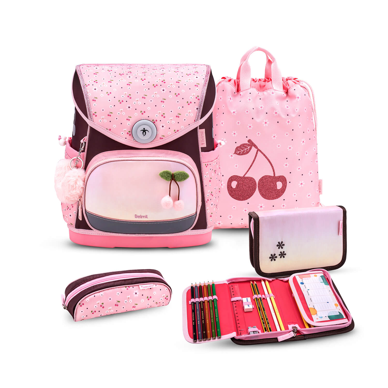 Premium Compact Plus Cherry Blossom Schoolbag set 5pcs.
