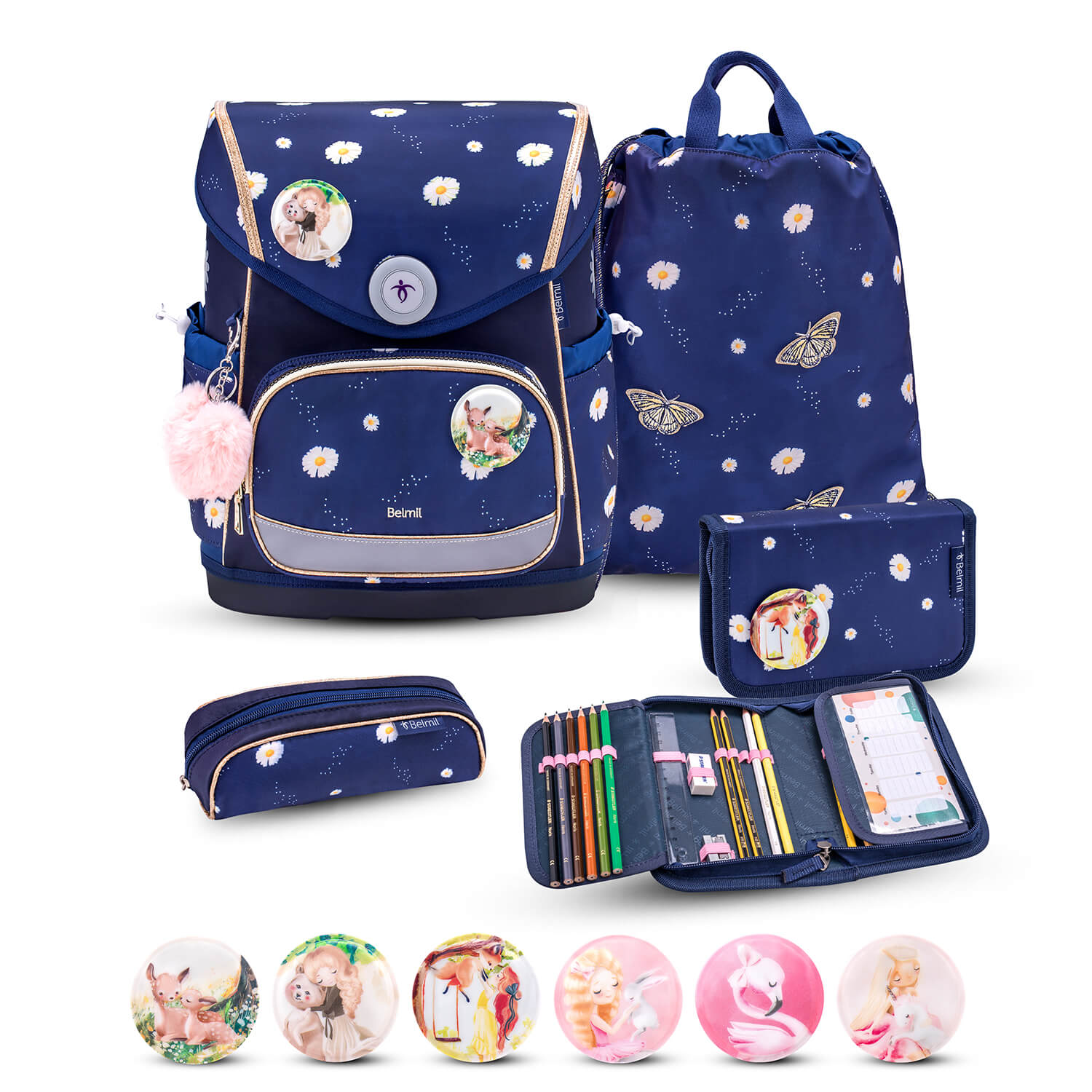 Premium Compact Plus Daisy Schoolbag set 5pcs.
