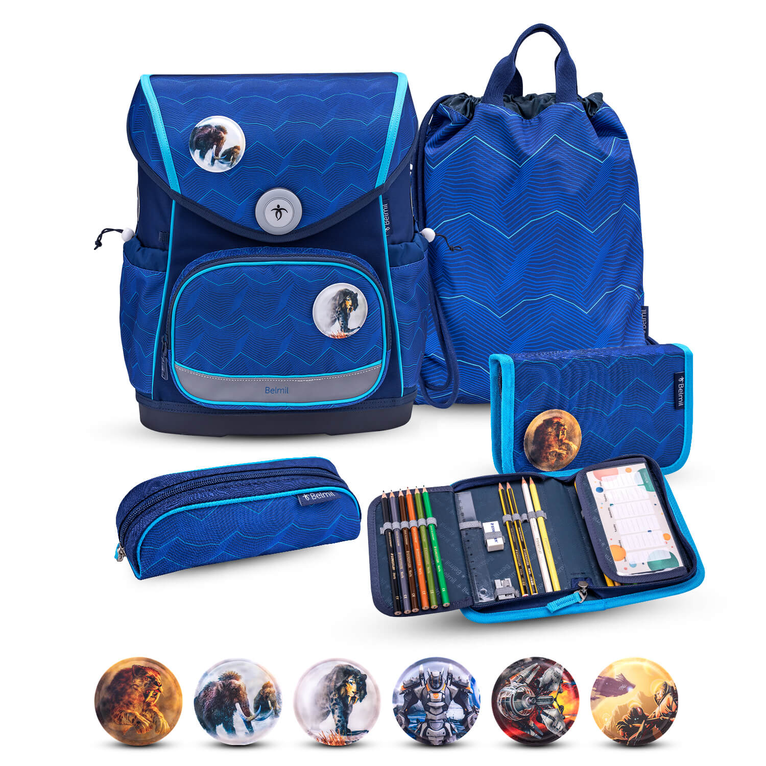 Premium Compact Plus Estate Blue Schoolbag set 5pcs.