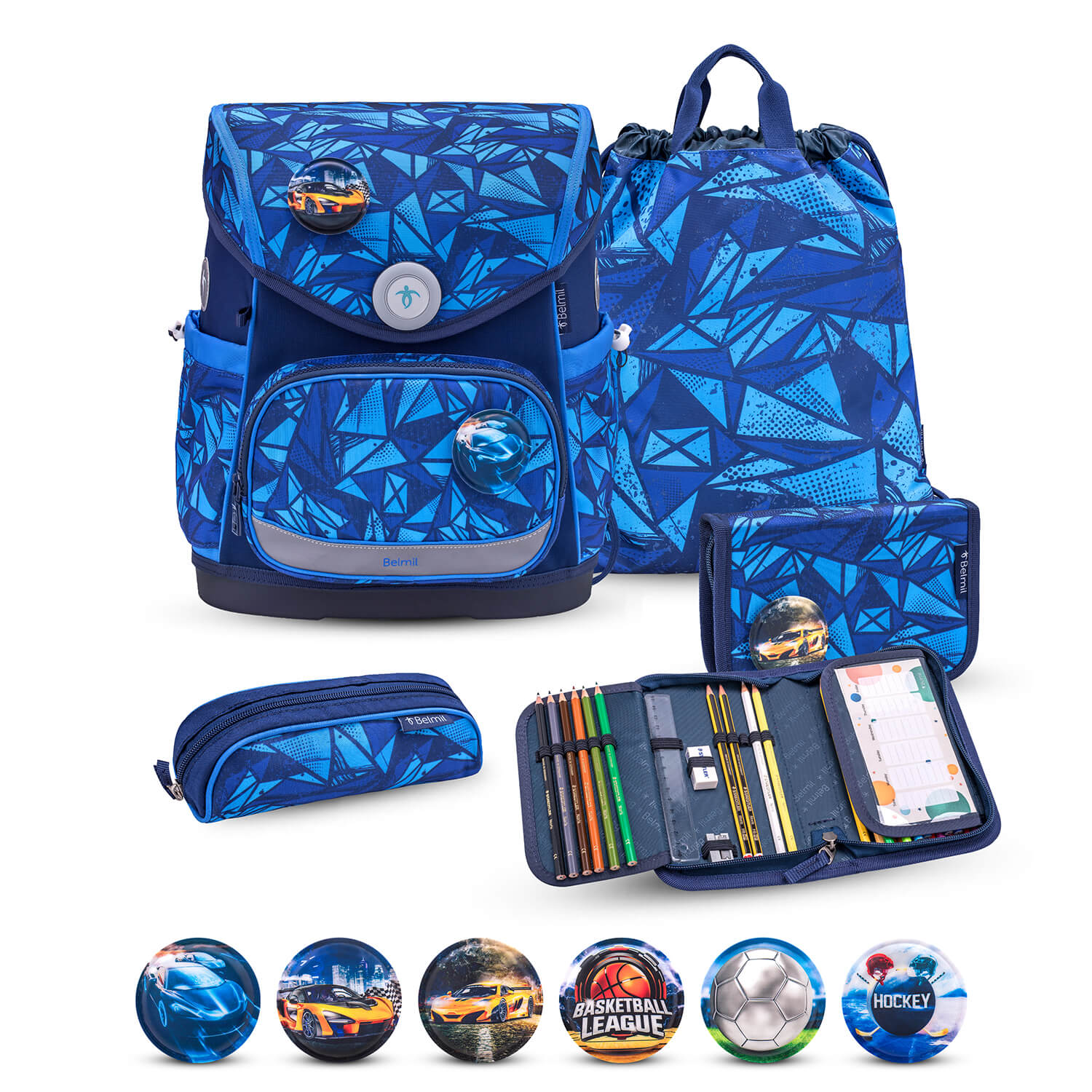 Premium Compact Plus Glacier Blue Schoolbag set 5pcs.