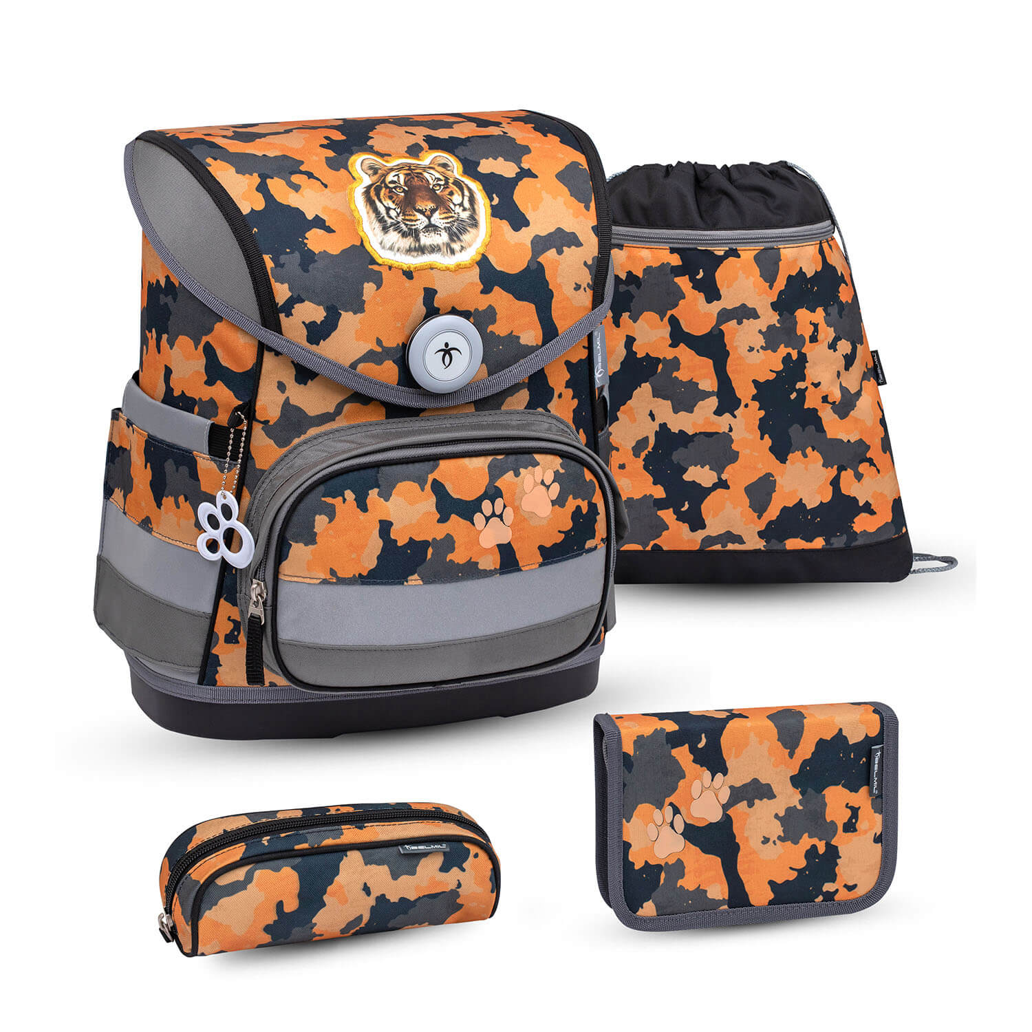 Compact Orange Camouflage schoolbag set 4 pcs