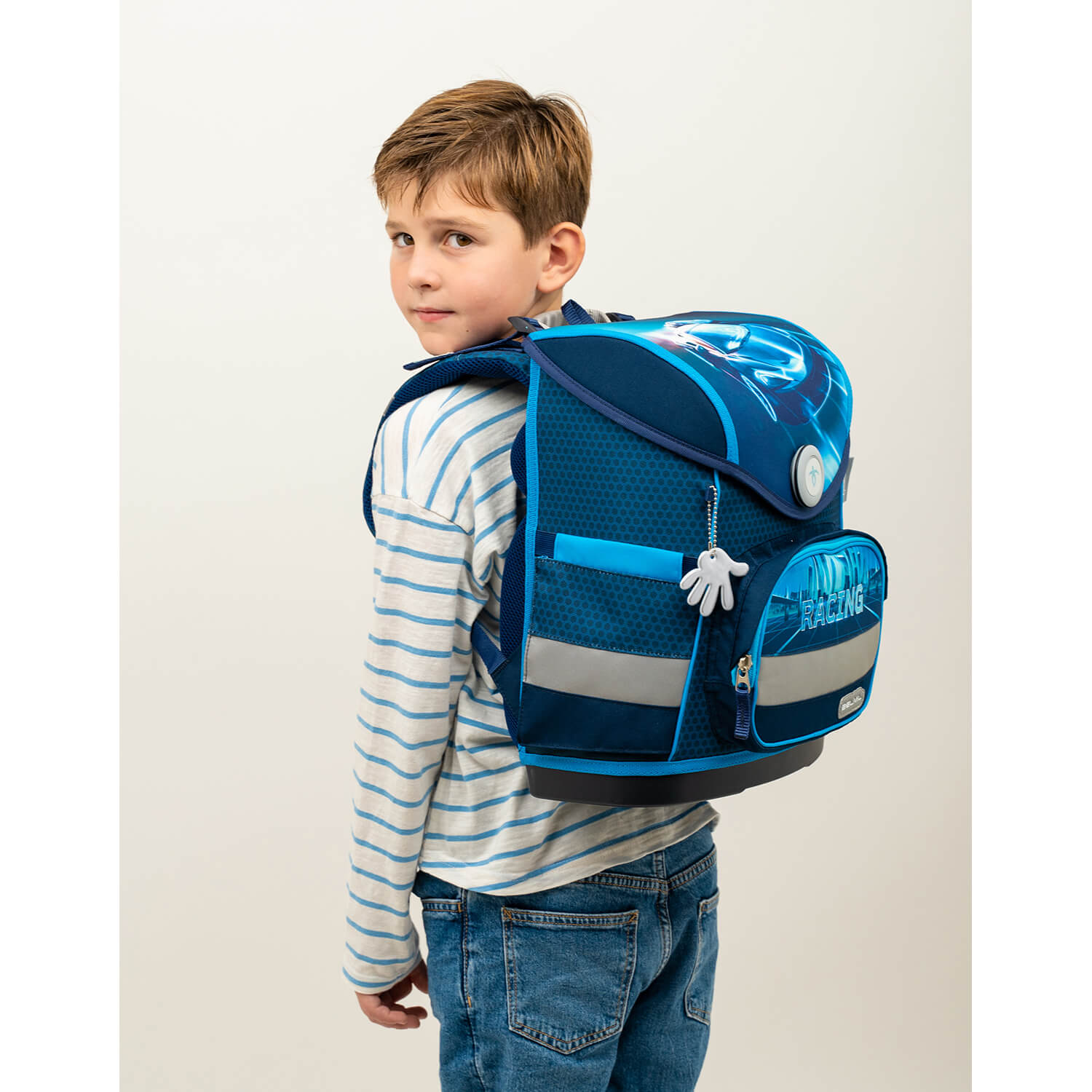 Compact Racing Blue Neon schoolbag set 5 pcs with GRATIS chest strap