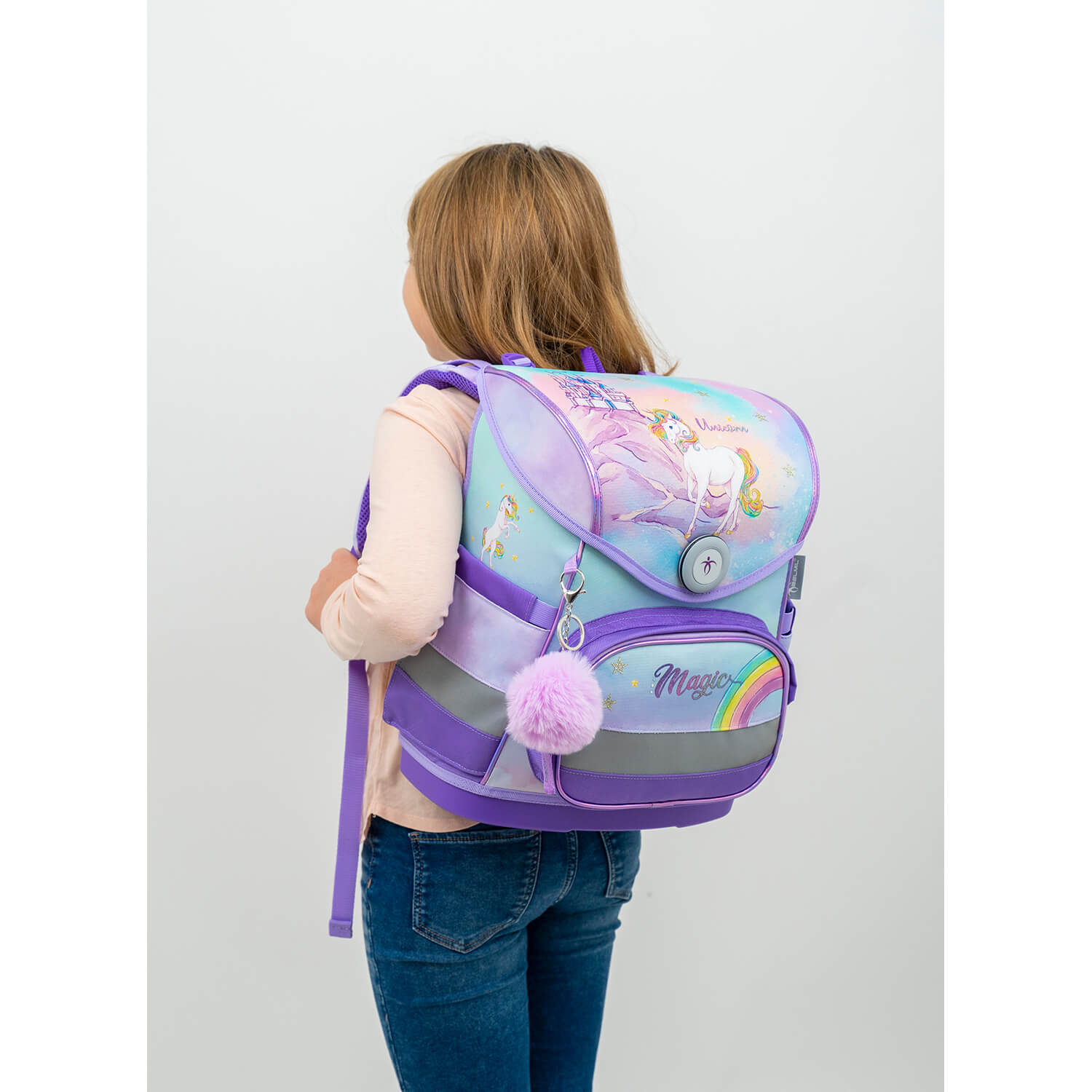 Compact Rainbow Unicorn Magic schoolbag set 4 pcs