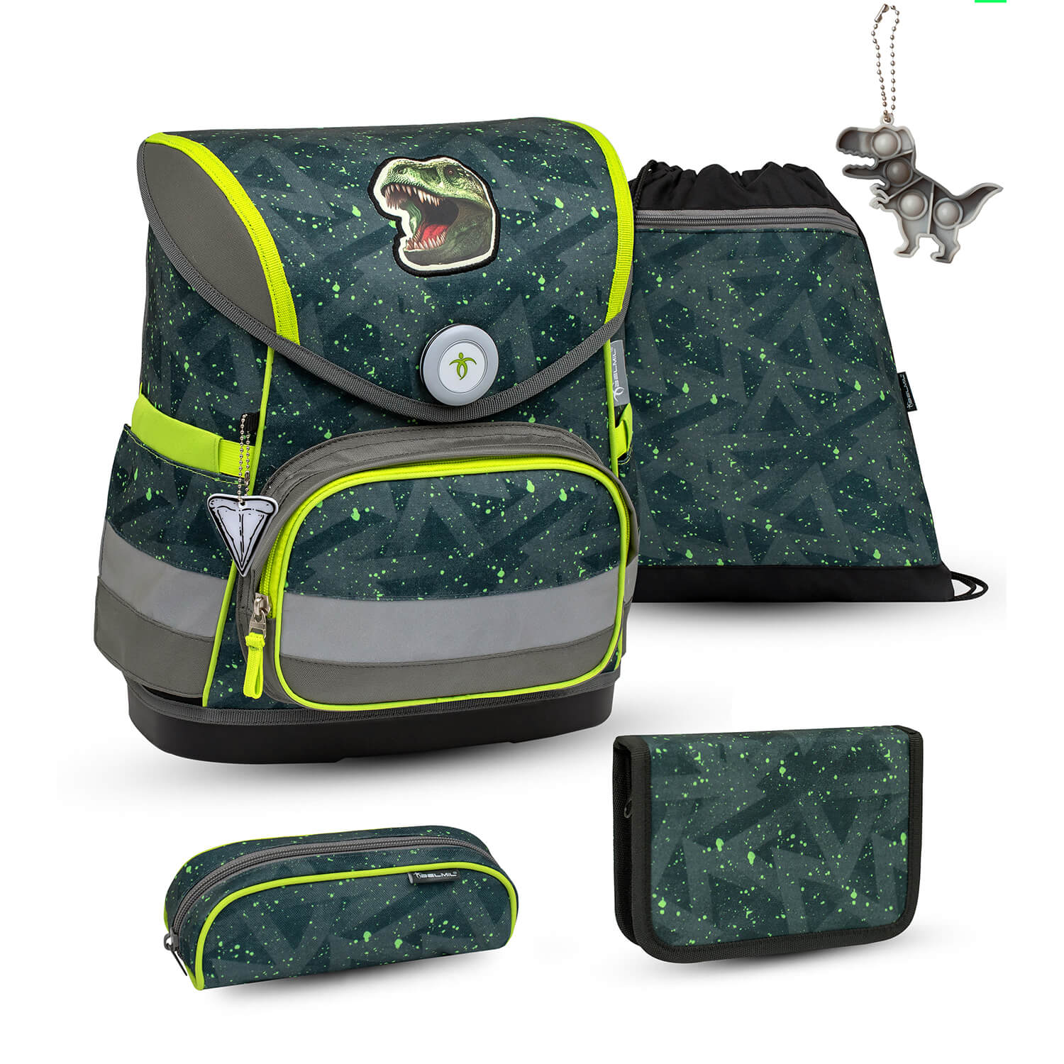 Compact T-rex Roar schoolbag set 5 pcs with GRATIS keychain