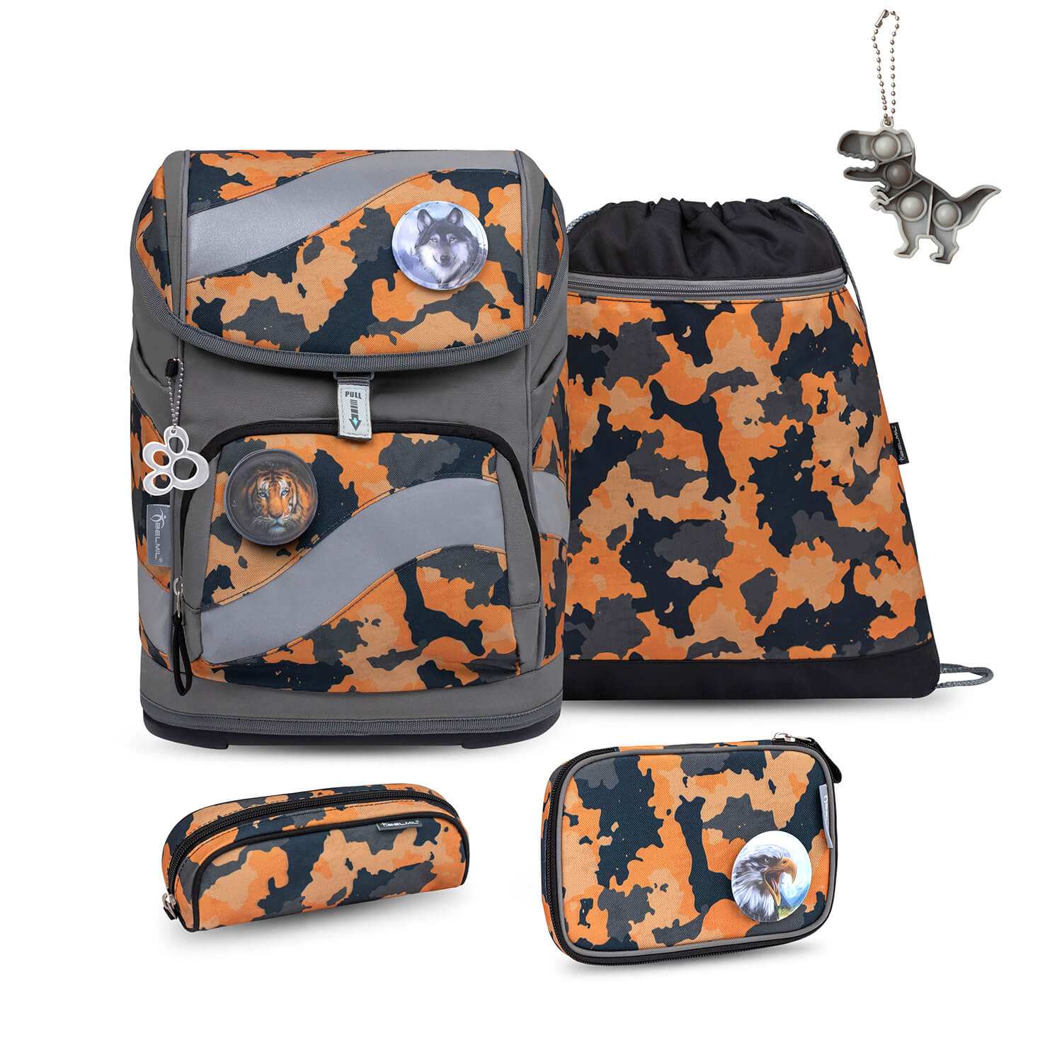 Smarty Orange Camouflage Schulranzen Set 6 tlg. mit GRATIS Schlüsselanhänger