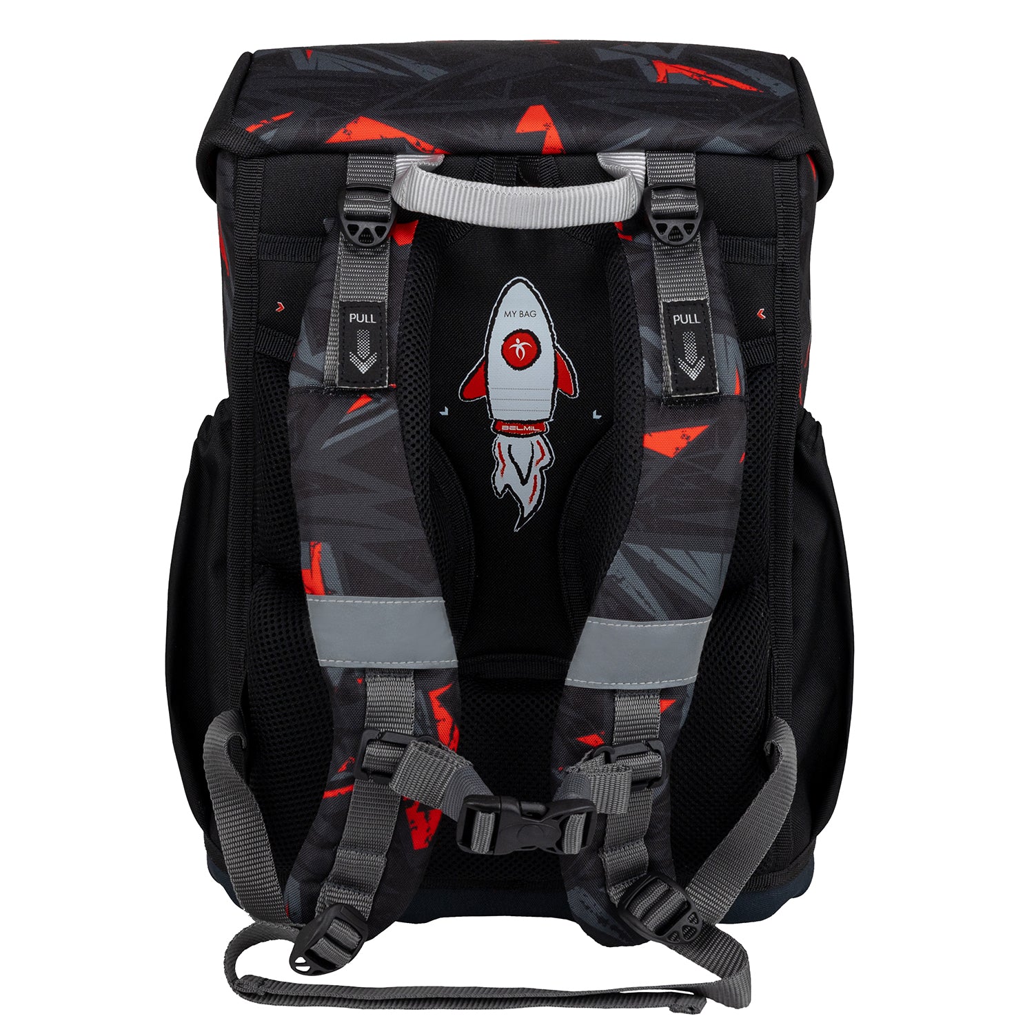 The adventure-ready Belmil Maxi 'Ninja' School Bag Set for Boys + Dinosaur Raincoat – 5-Piece Set perfect for school with a playful ninja theme.