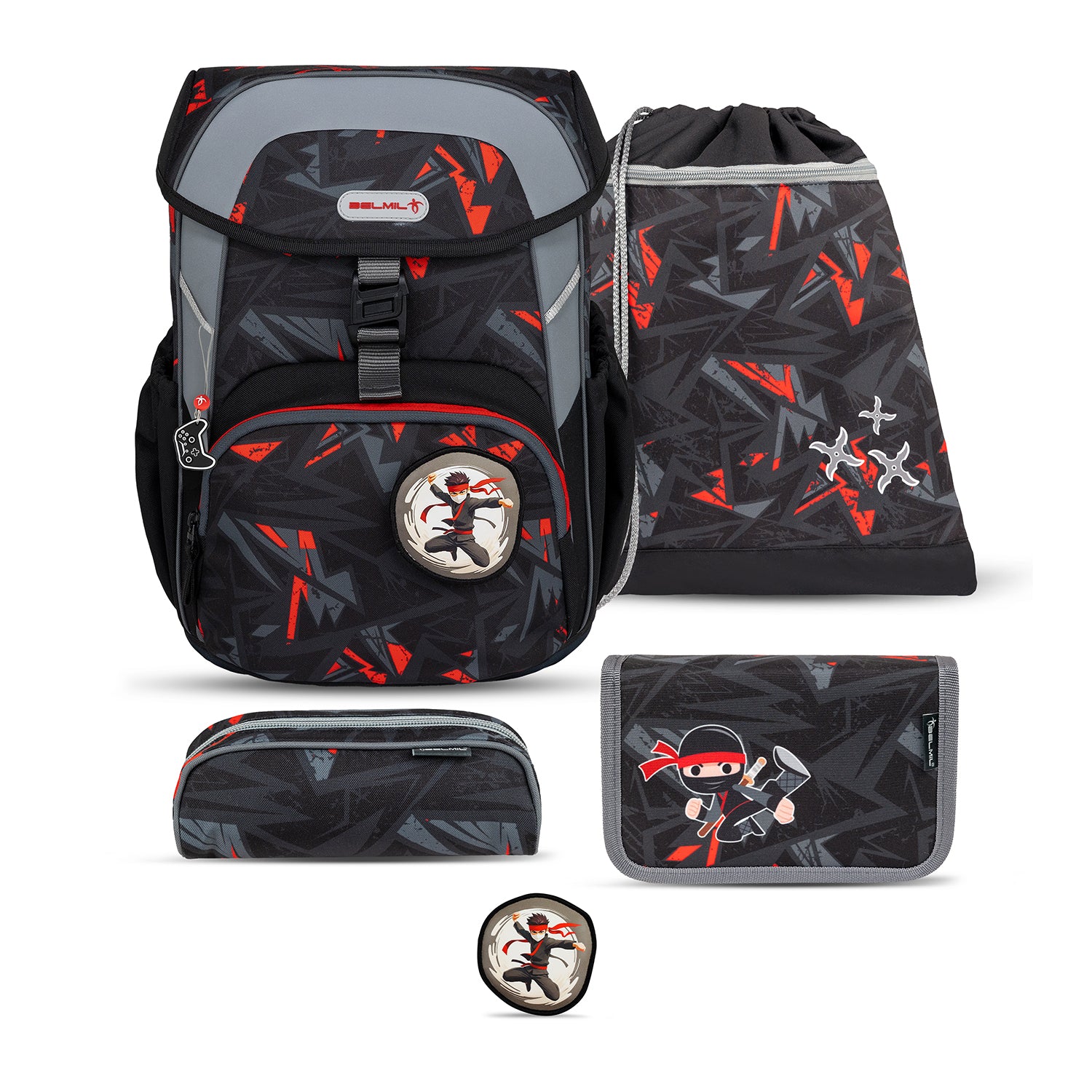 Ergonomic School Bag Set for Boys – Belmil Maxi Ninja School Bag Set 5 pcs featuring spacious design and adjustable straps.