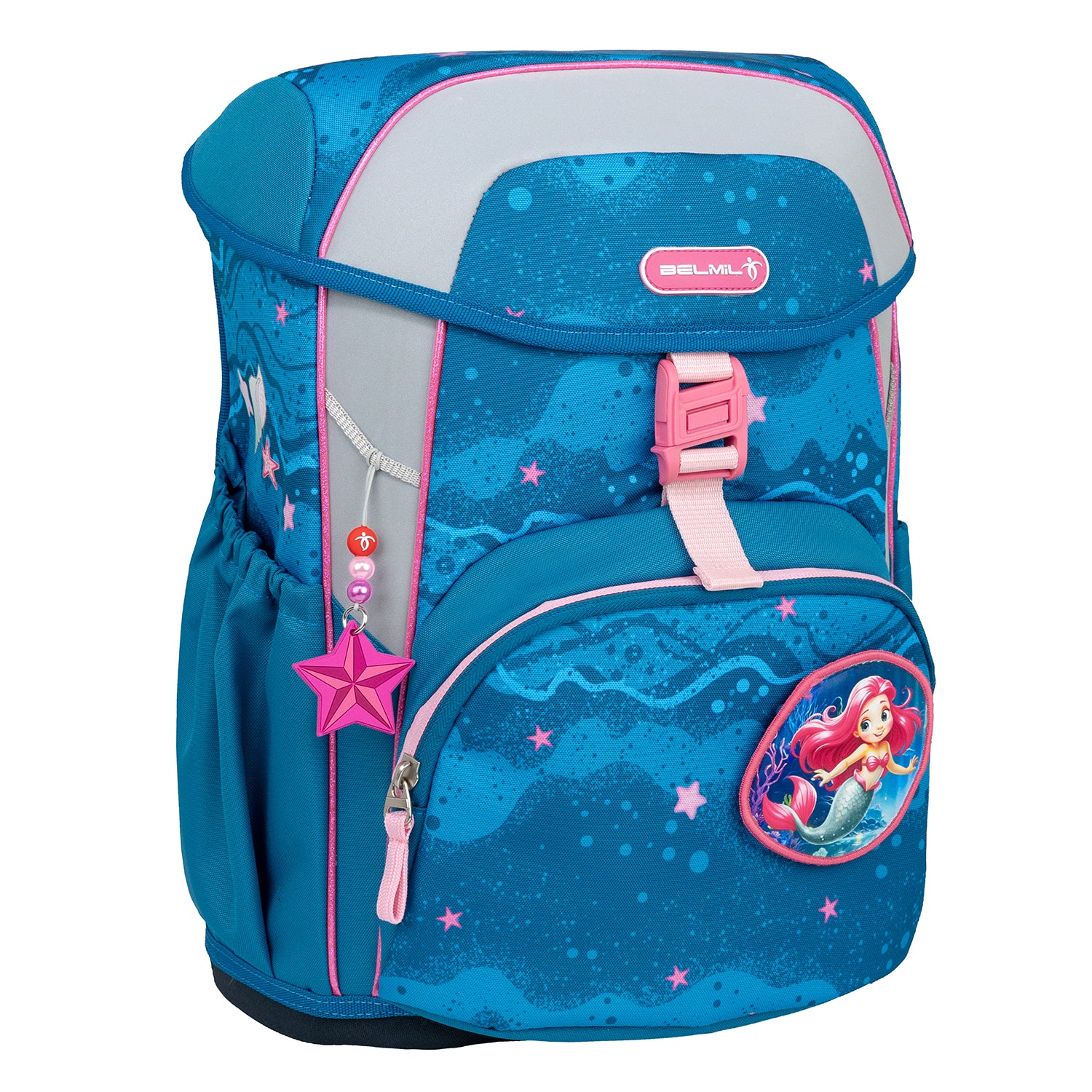 Inside view of the Ergonomic School Bag Set for Girls – Belmil Maxi Mermaid School Bag Set 5 pcs, showcasing a spacious 22-liter capacity.