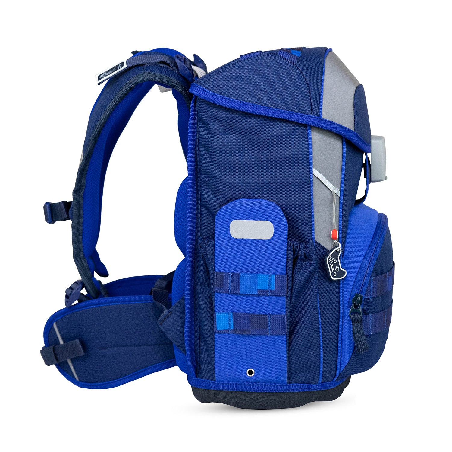 Inside view of the Premium Belmil School Bag Set for Boys – Maxi Plus Pixel Storm schoolbag set 6 pcs showing compartments and included accessories.