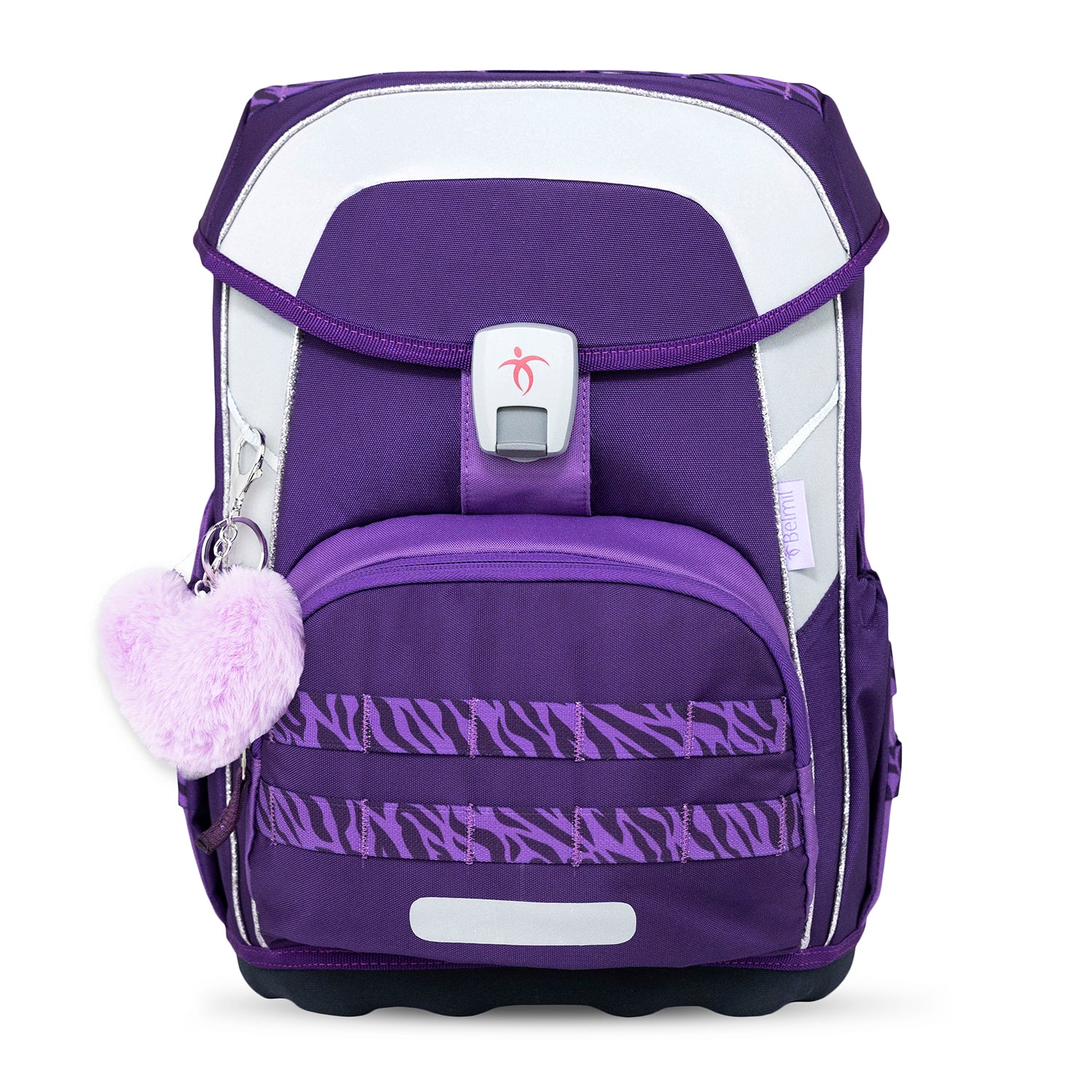 Premium Belmil School Bag Set for Girls – Maxi Plus "Twilight Charm" schoolbag set + Unicorn Raincoat - 7-piece Set displayed with removable chest strap and hip belt for added comfort.