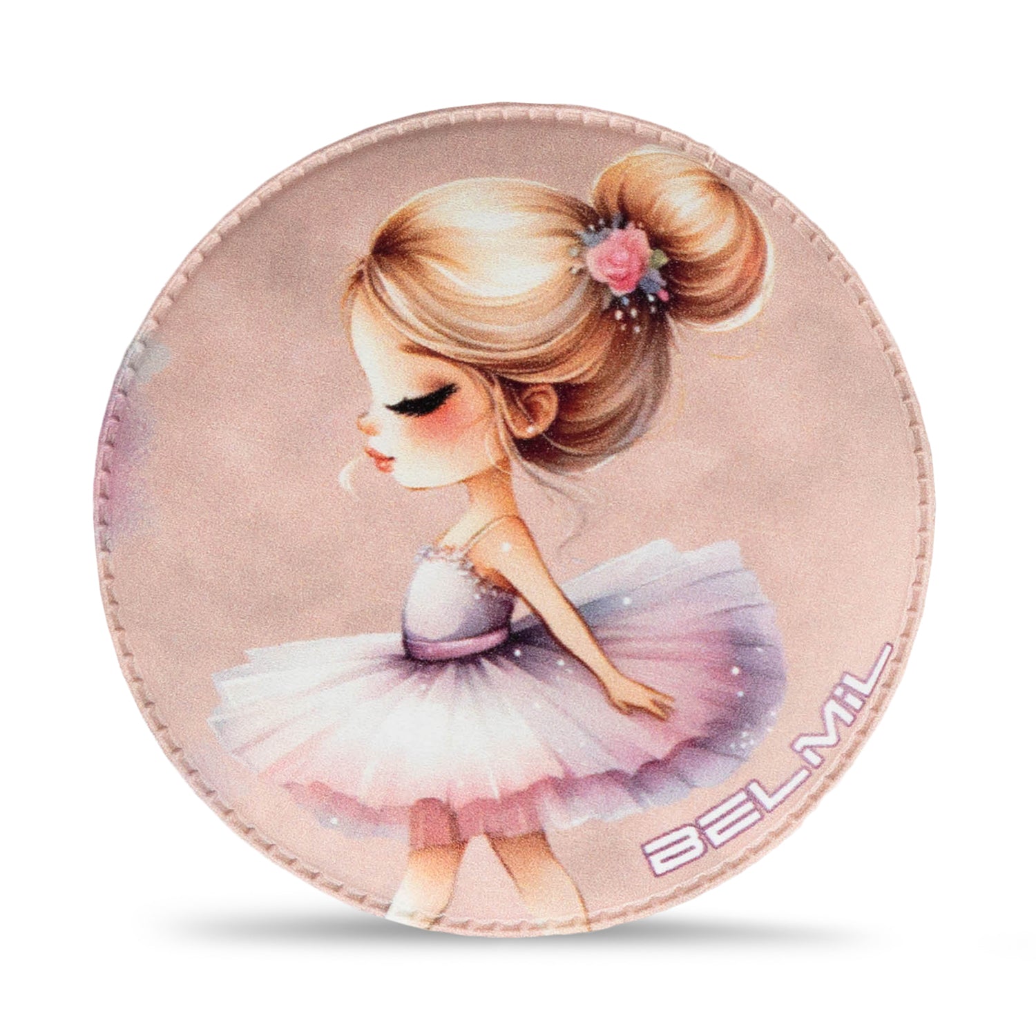 Close-up of Belmil Patch Set – 3-Piece Velcro Patches 'Ballerina Rose', showcasing soft pastel tones and adorable ballerina details for bag decoration.