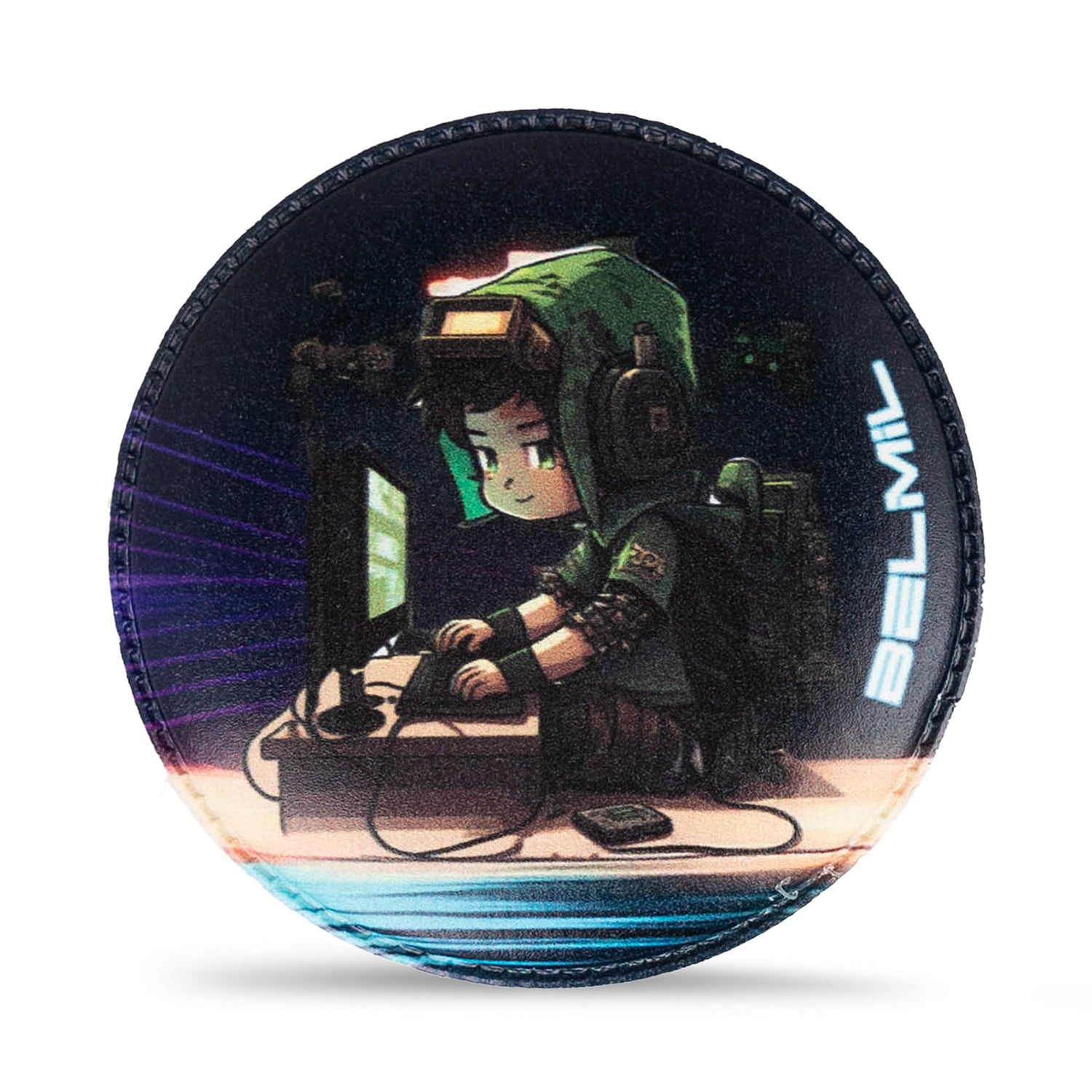Close-up view of Belmil Patch Set – 3-Piece Velcro Patches "Gamer’s World" with vibrant futuristic illustrations.