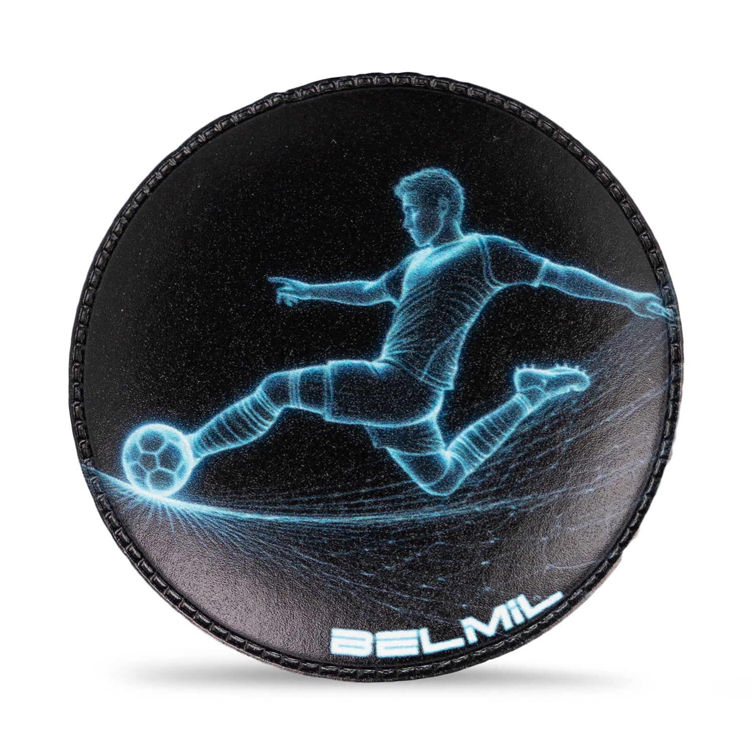 Close-up view of the Belmil Patch Set – 3-Piece Velcro Patches 'Magic Football' featuring glowing football graphics.