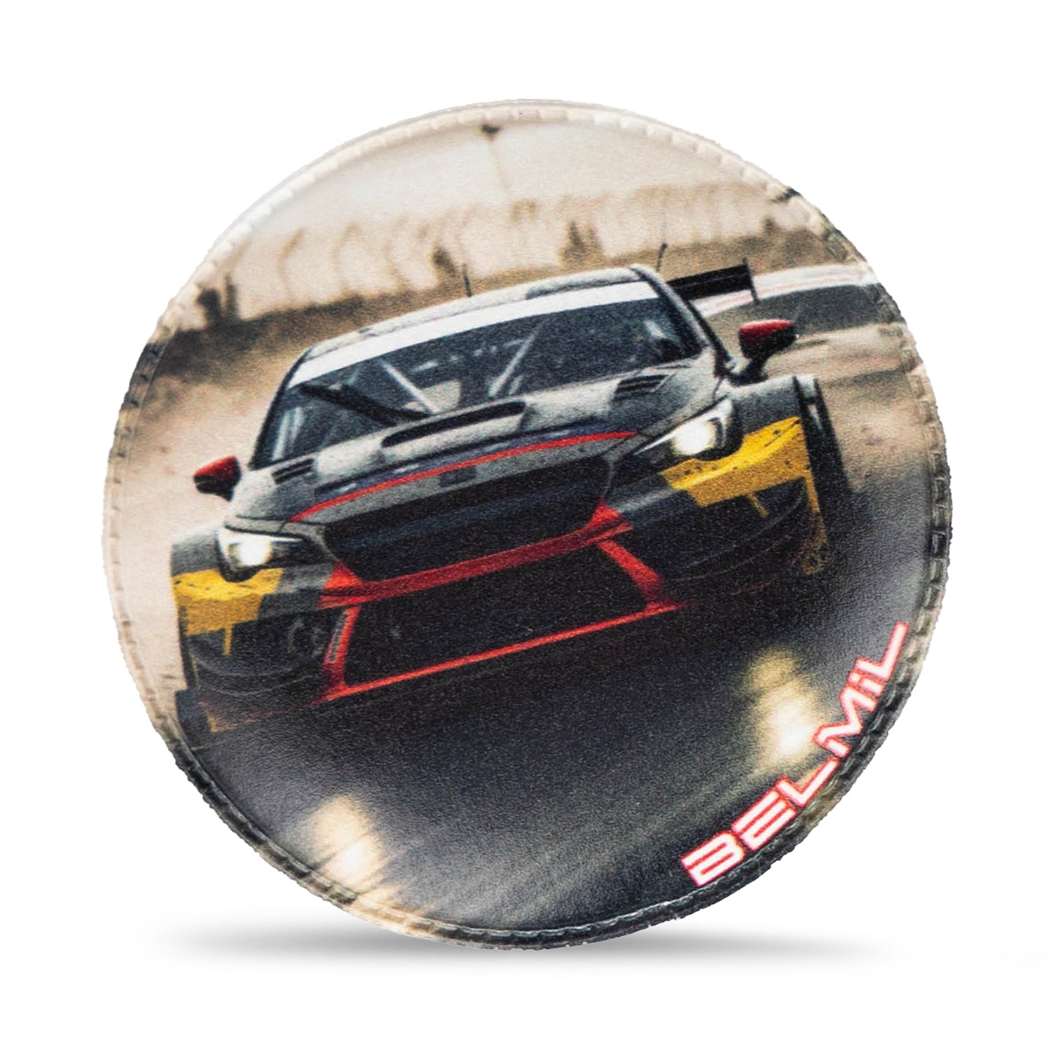 All three patches included in the Belmil Patch Set – 3-Piece Velcro Patches 'Race on the Road', showcasing fun motorsport themes for creative bag personalization.