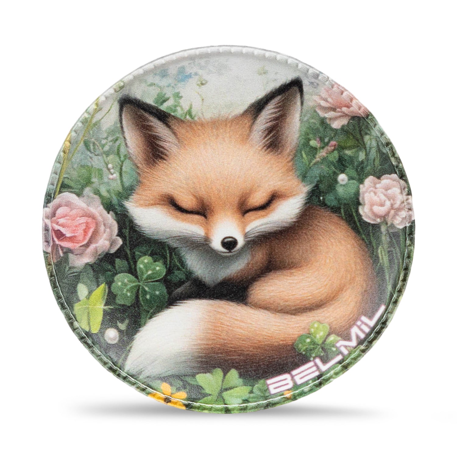 Belmil Patch Set – 3-Piece Velcro Patches 'Spring Animals' displaying a sweet fox resting peacefully, a charming addition to any bag.