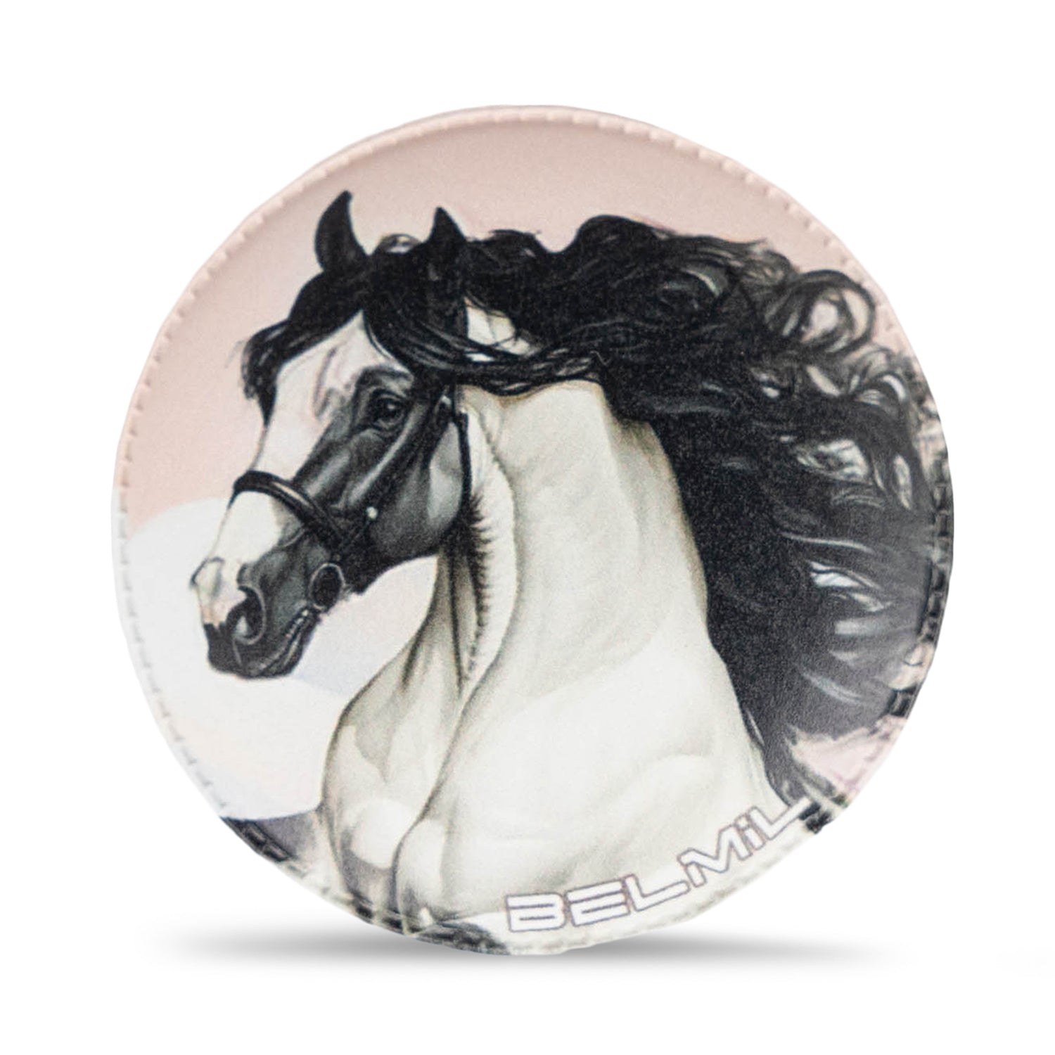 Close-up of the self-adhesive Velcro backing of the Belmil Patch Set – 3-Piece Velcro Patches 'White Horses' for easy attachment to bags.
