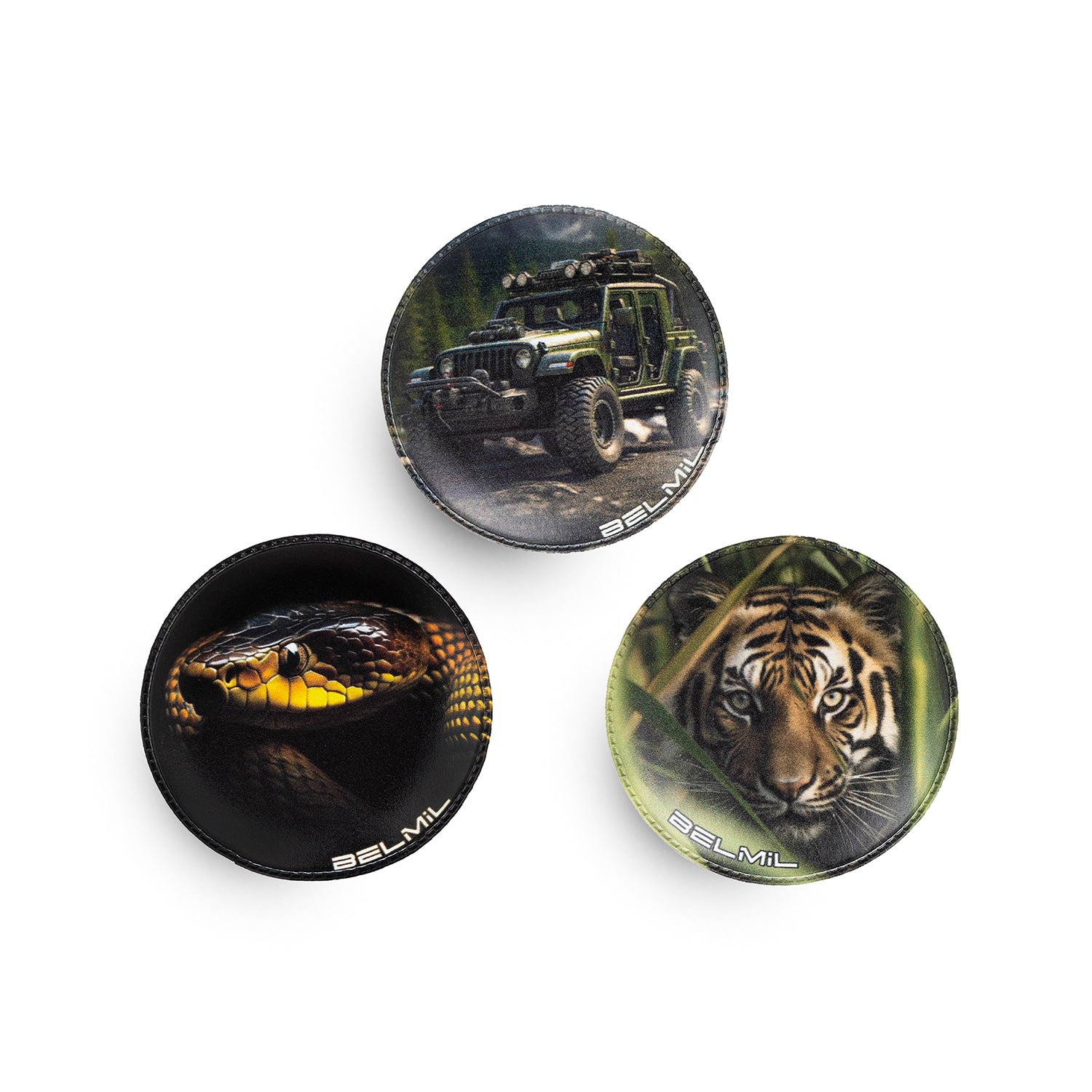Belmil Patch Set – 3-Piece Velcro Patches "Adventure" featuring a rugged off-road jeep design for adventurous spirits.