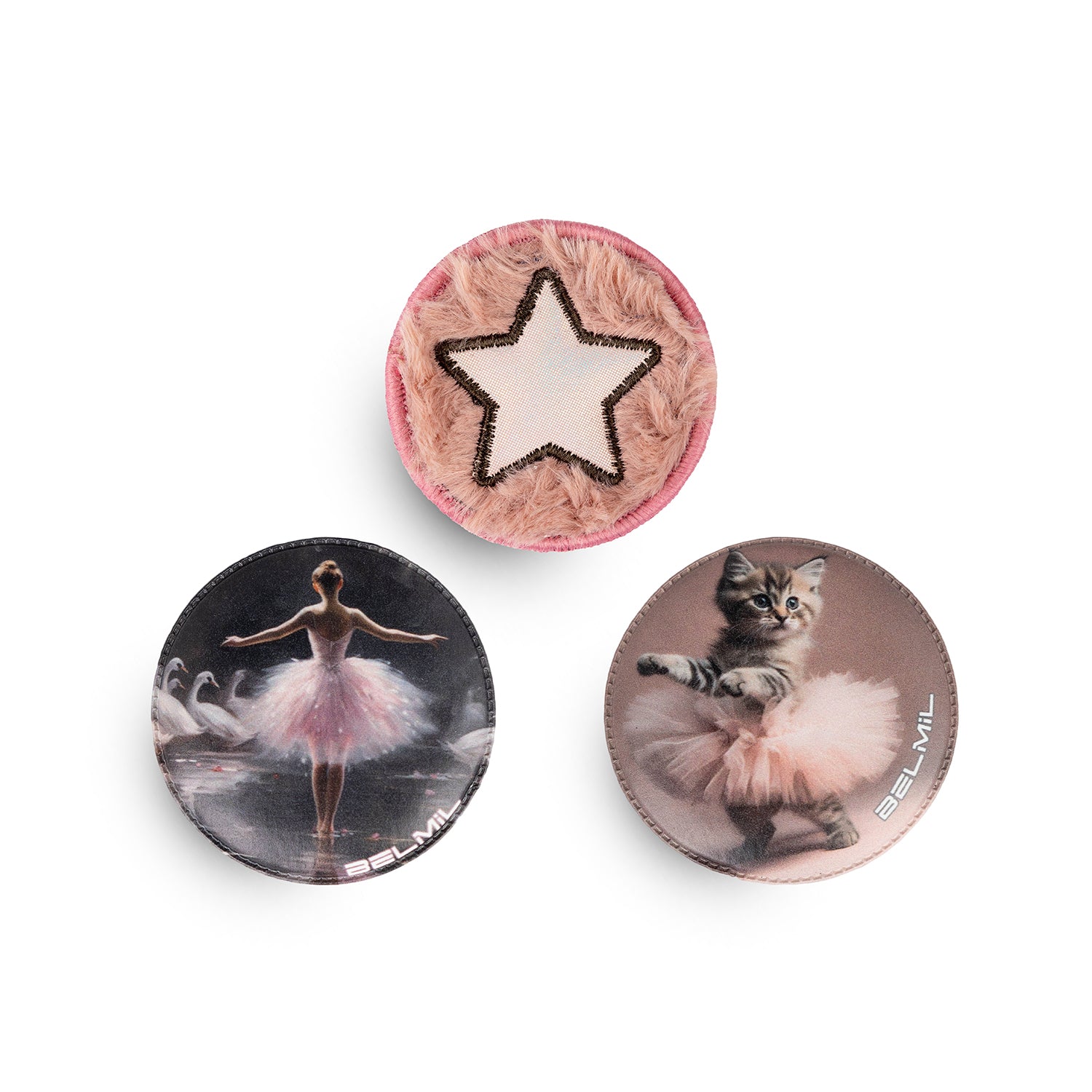 Belmil Patch Set – 3-Piece Velcro Patches 'Dreamy Ballet' showcasing the enchanting designs perfect for personalizing bags.