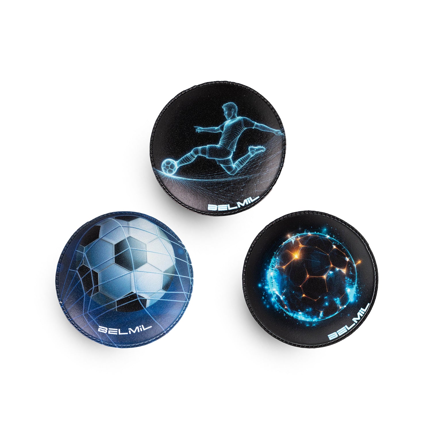 Belmil Patch Set – 3-Piece Velcro Patches 'Magic Football' showcasing vibrant football designs for custom bag personalization.