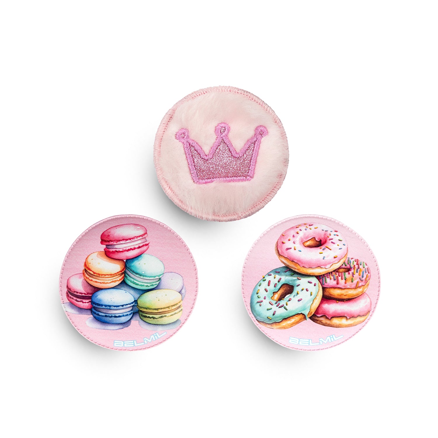 Colorful design from Belmil Patch Set – 3-Piece Velcro Patches 'Rainbow Sweets', featuring a sparkling pink crown.